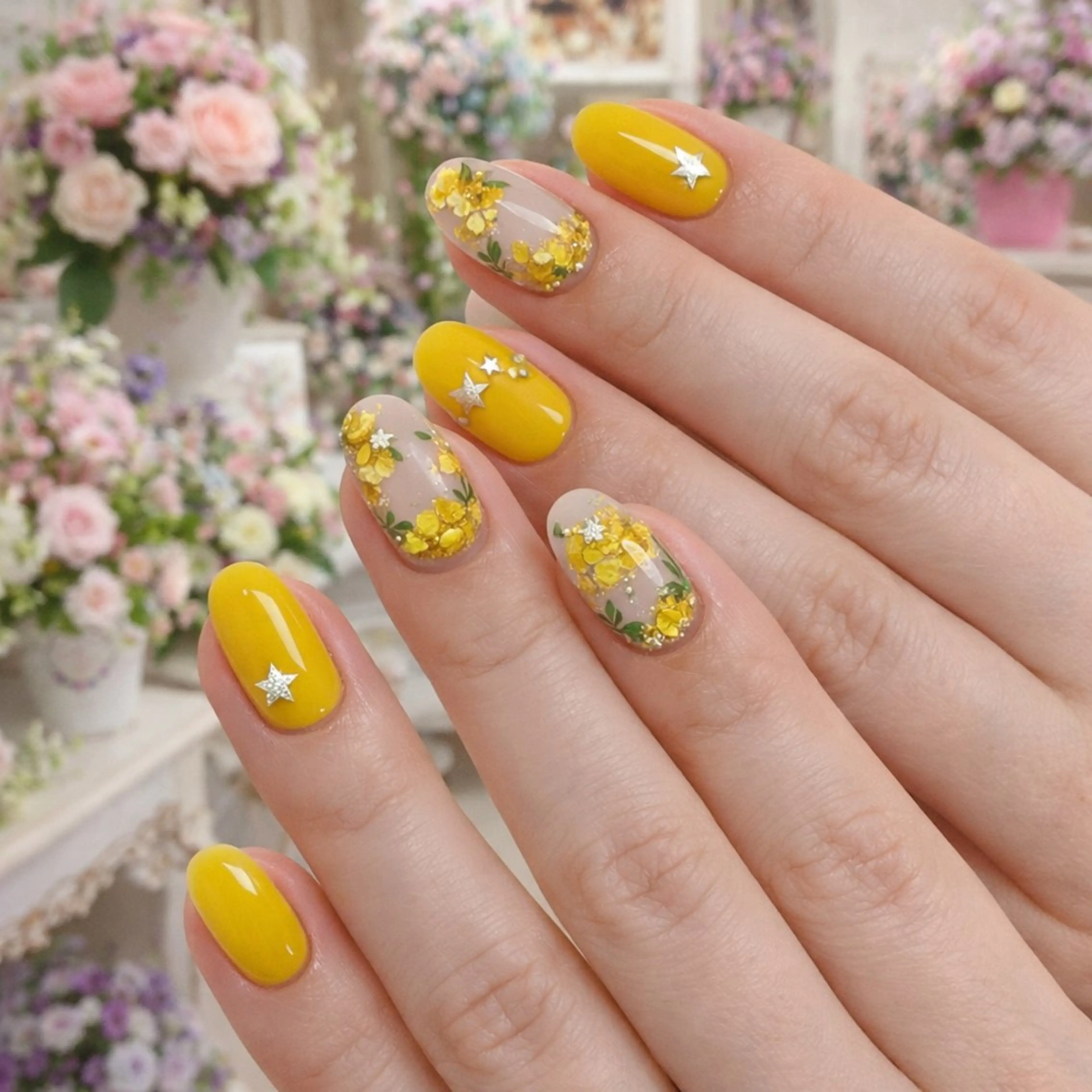 ネイル アートネイル ゴールド 春ネイル ハンドネイル Roger 舞のネイルデザイン