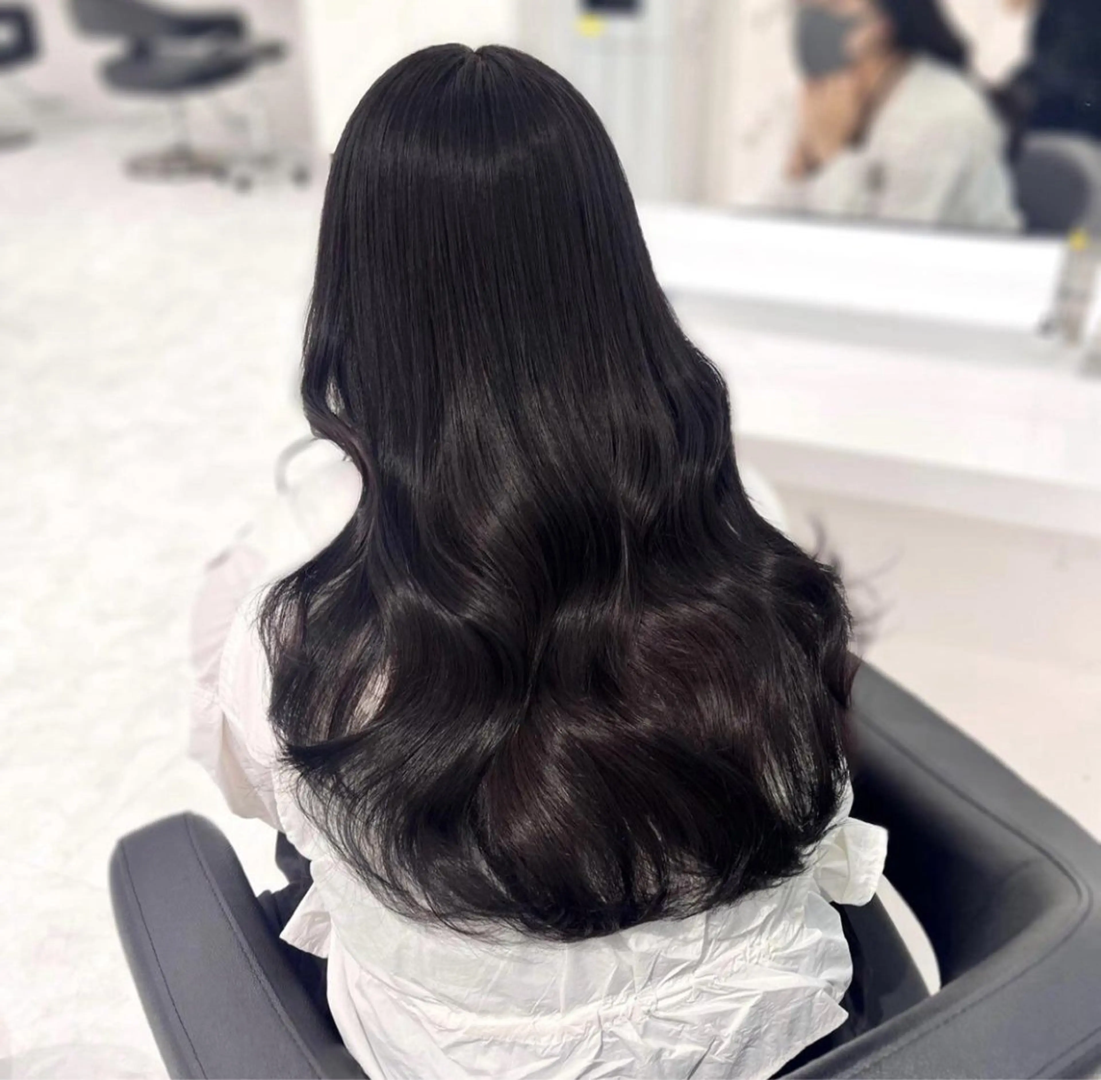 ロング カット ヘアカラー トリートメント 韓国ヘア/ブリーチ無 しWカラー/オリーブのヘアスタイル