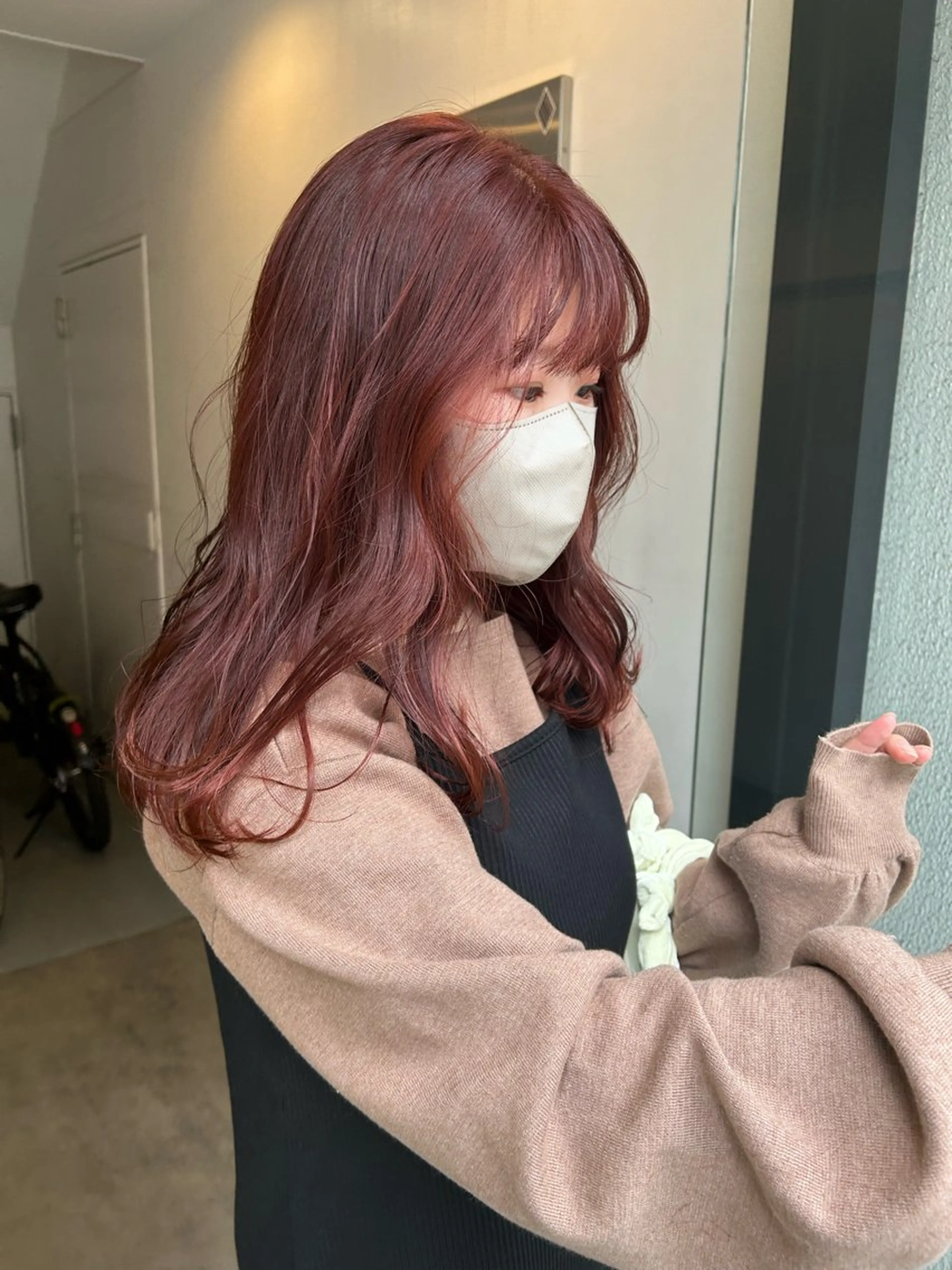 セミロング カラー オレンジ カット ヘアカラー トリートメント 心斎橋/レイヤー/ ブリーチ/モエのヘアスタイル