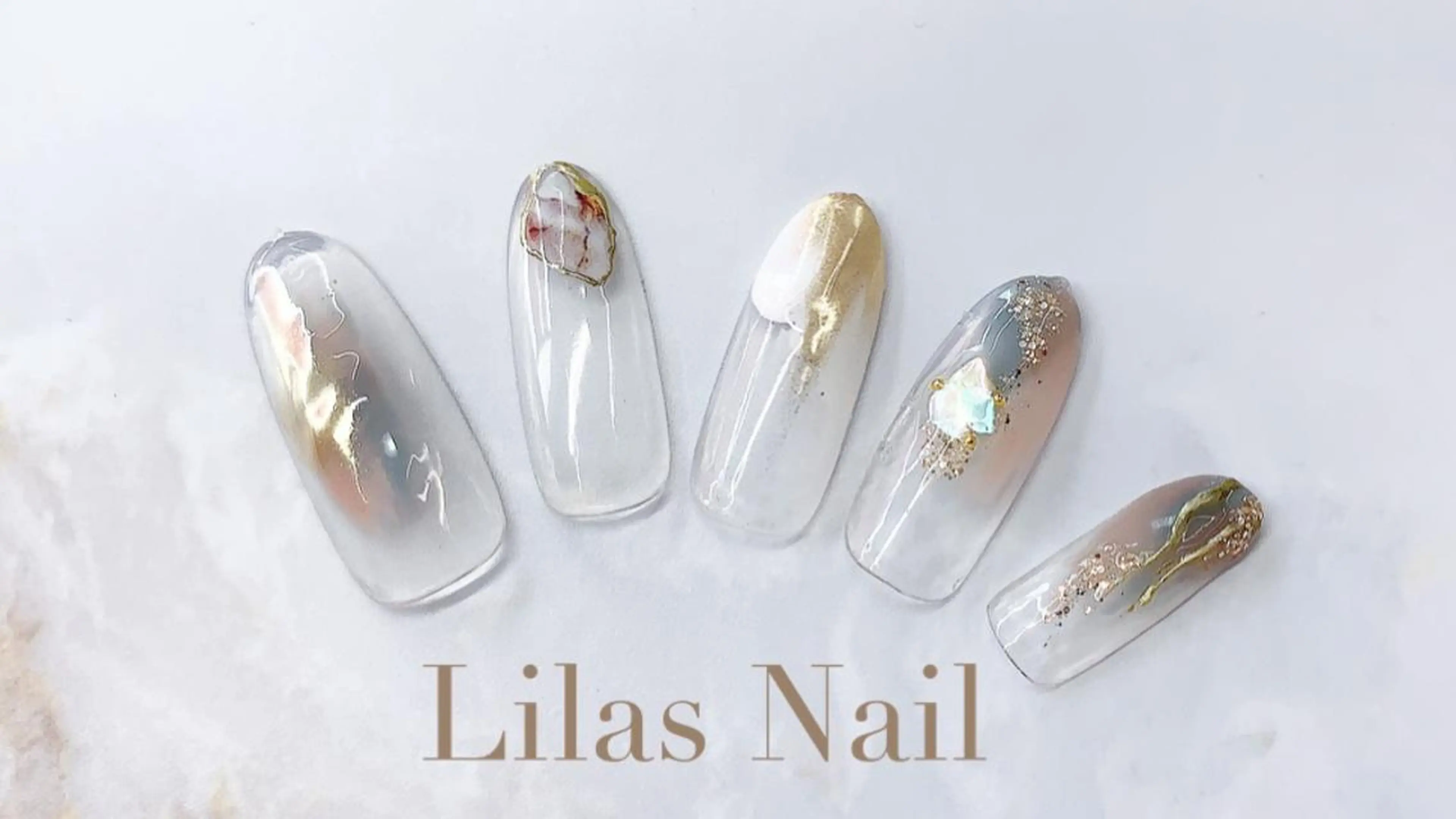ネイル クリアネイル ジェルネイル ハードジェル ロングネイル 大理石ネイル(マーブル) Lilas Nailのネイルデザイン