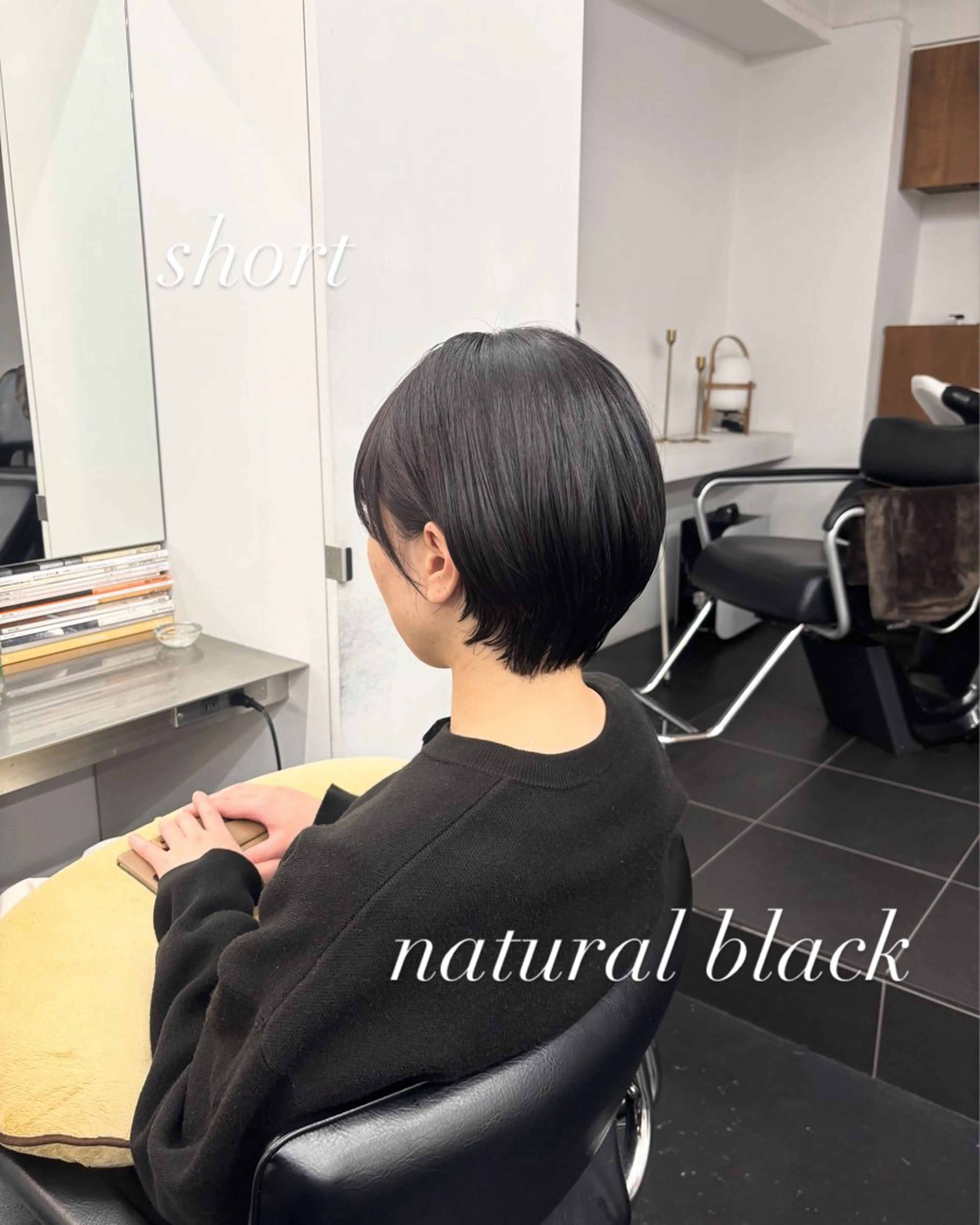 ショート カラー 黒髪 透明感カラー ナチュラルブラック ショートヘア カット パーマ ヘアセット 【ヤマザキアヤメ】 パーマモデル様募集中のヘアスタイル