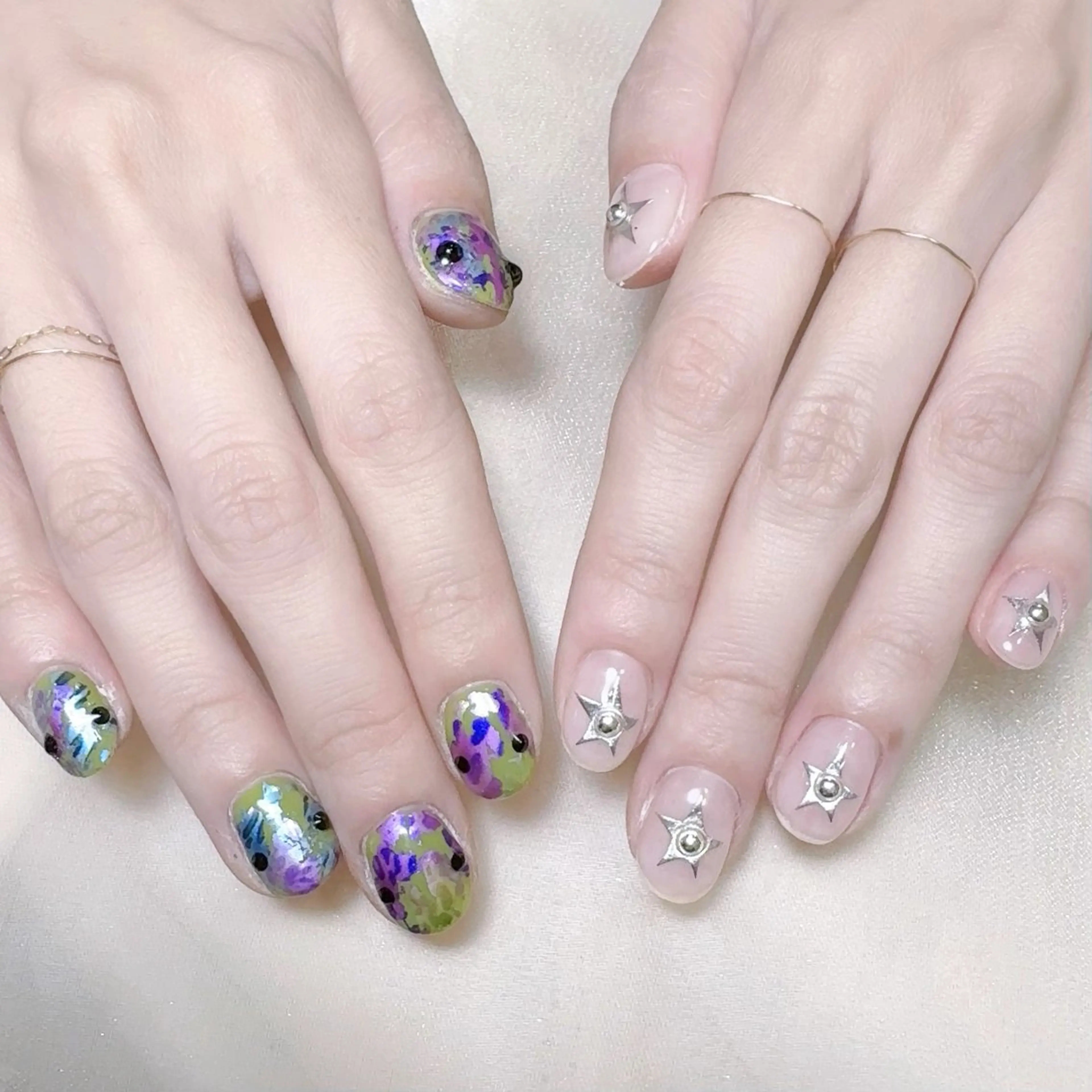 メンズ ネイル メンズ韓国風 アートネイル オーロラネイル ガーリー キラキラネイル Nail salon 木にいるのネイルデザイン