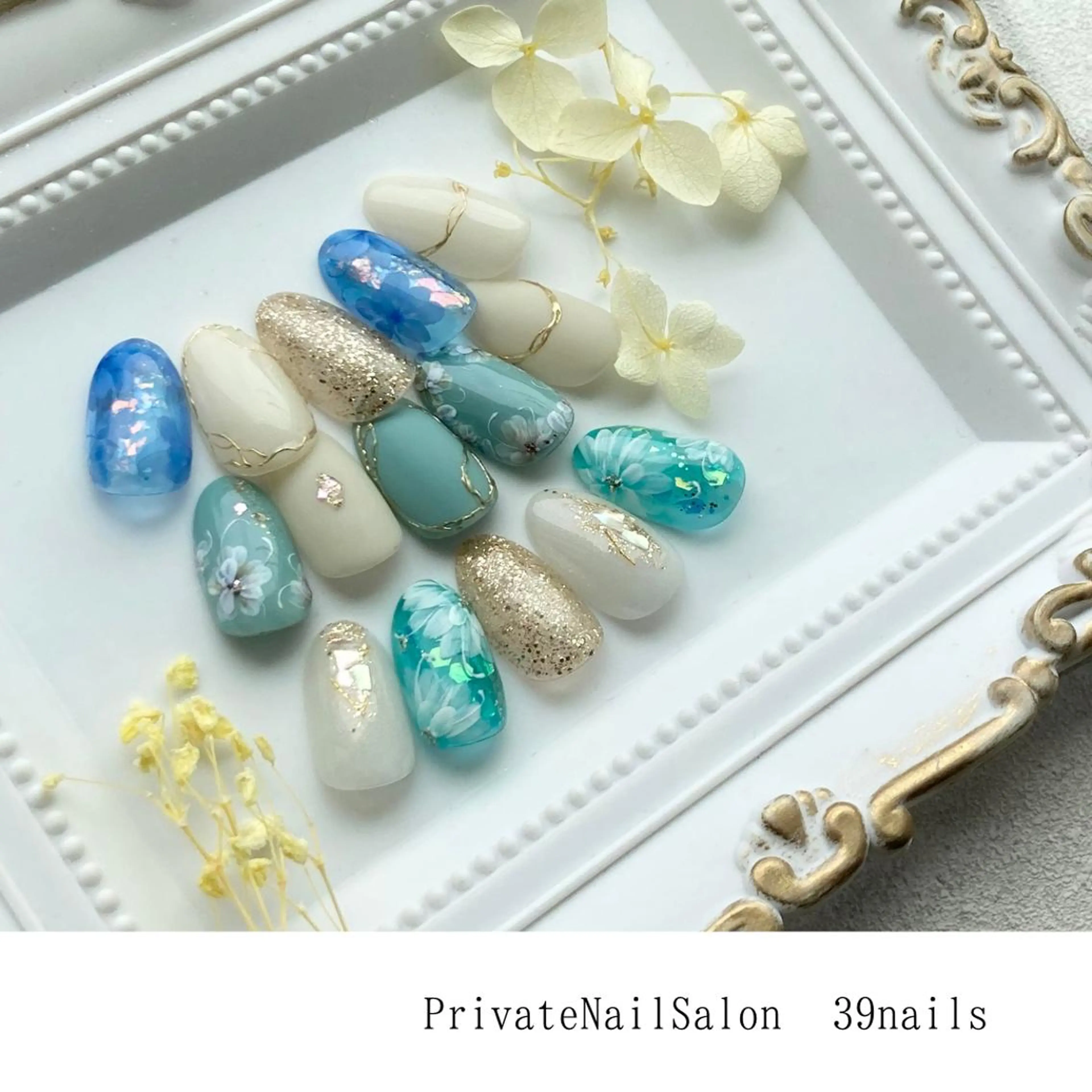 ネイル フラワーネイル ニュアンスネイル オフィスネイル 夏ネイル 39-nails EharaMikuのネイルデザイン