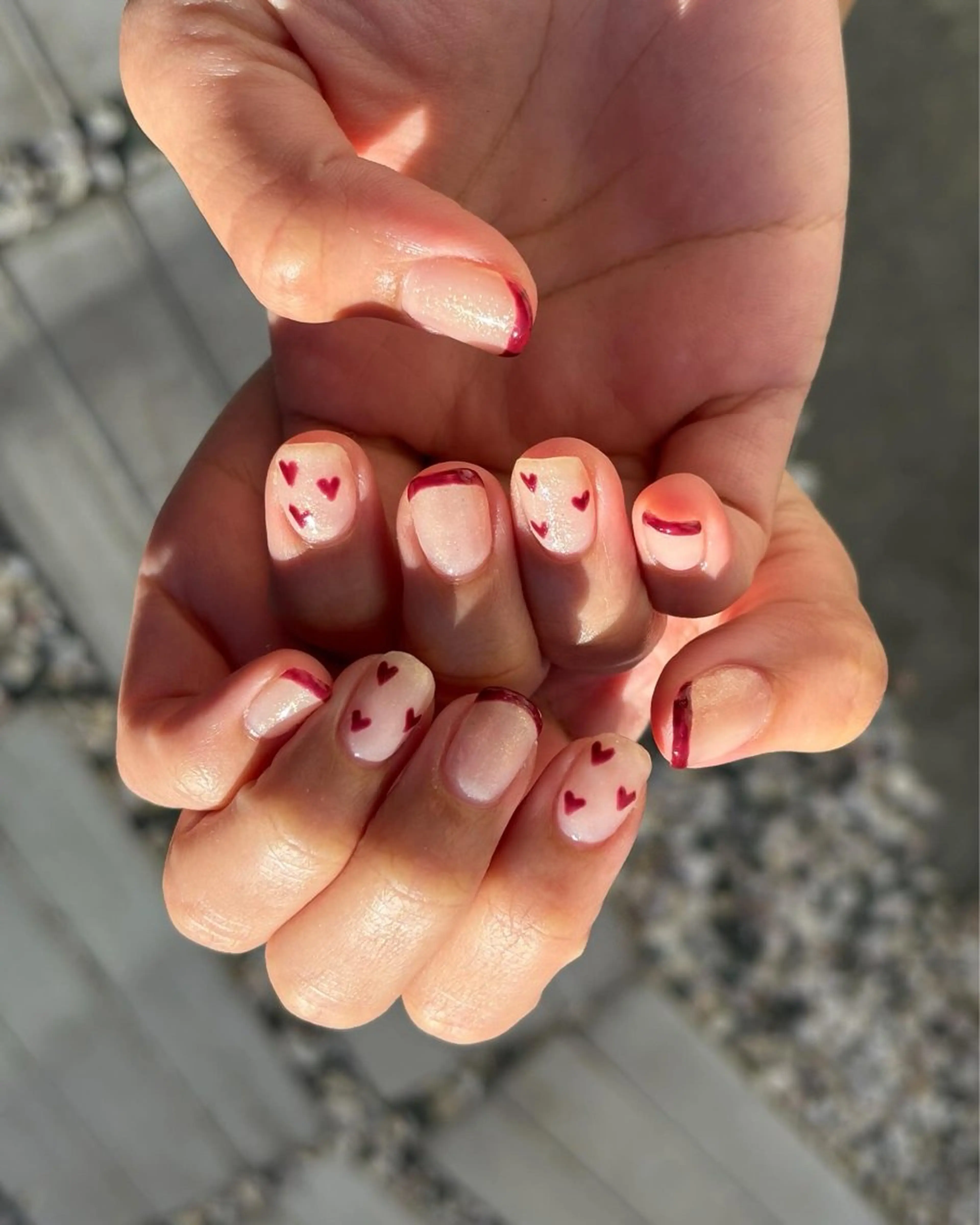 ネイル フレンチネイル ハート 赤色 ハンドネイル ハンドケア ジェシー ネイルのネイルデザイン