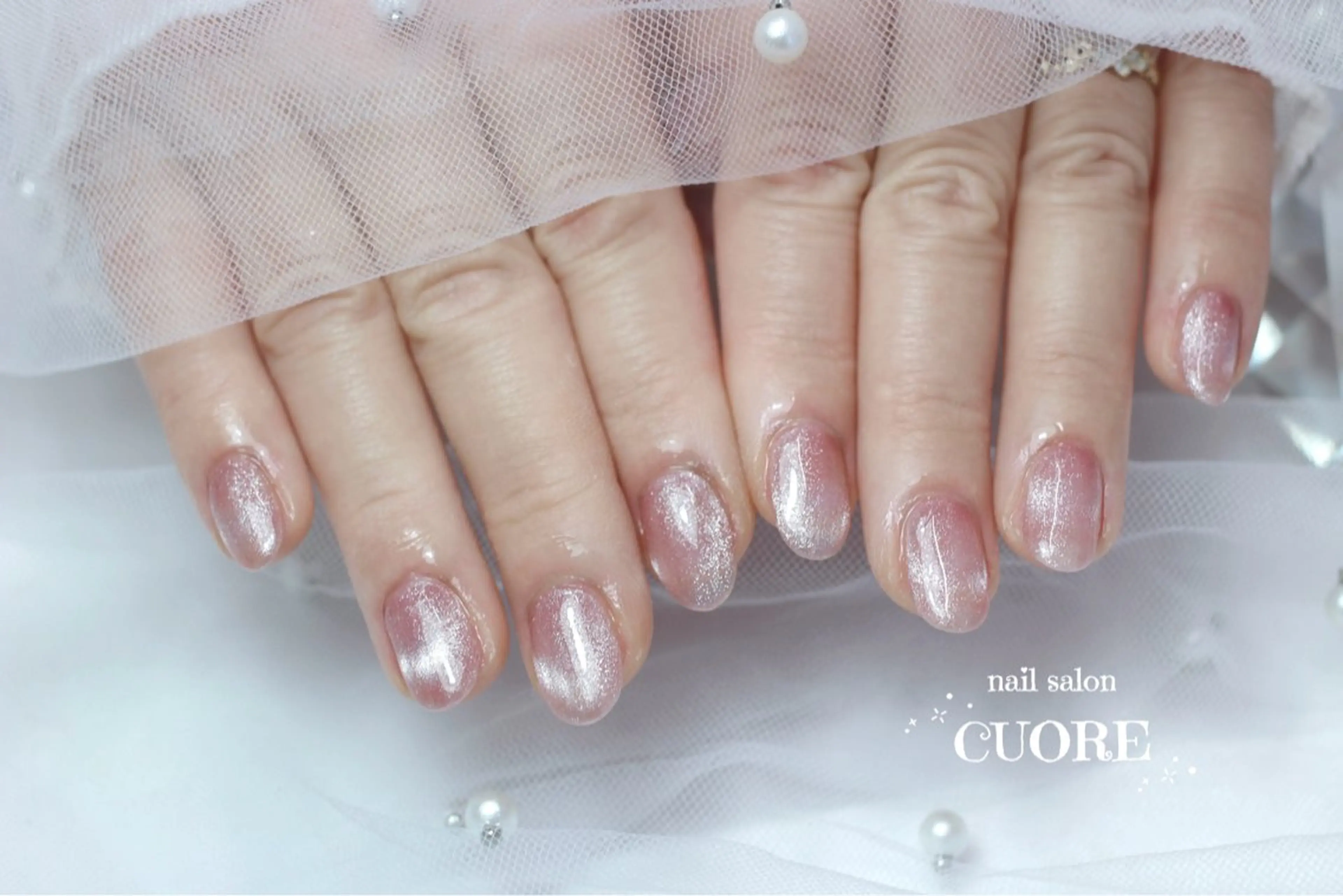 ネイル フレンチネイル マグネットネイル マグネットフレンチ ワンカラーネイル ピンク ハンドネイル nail salon CUOREのネイルデザイン