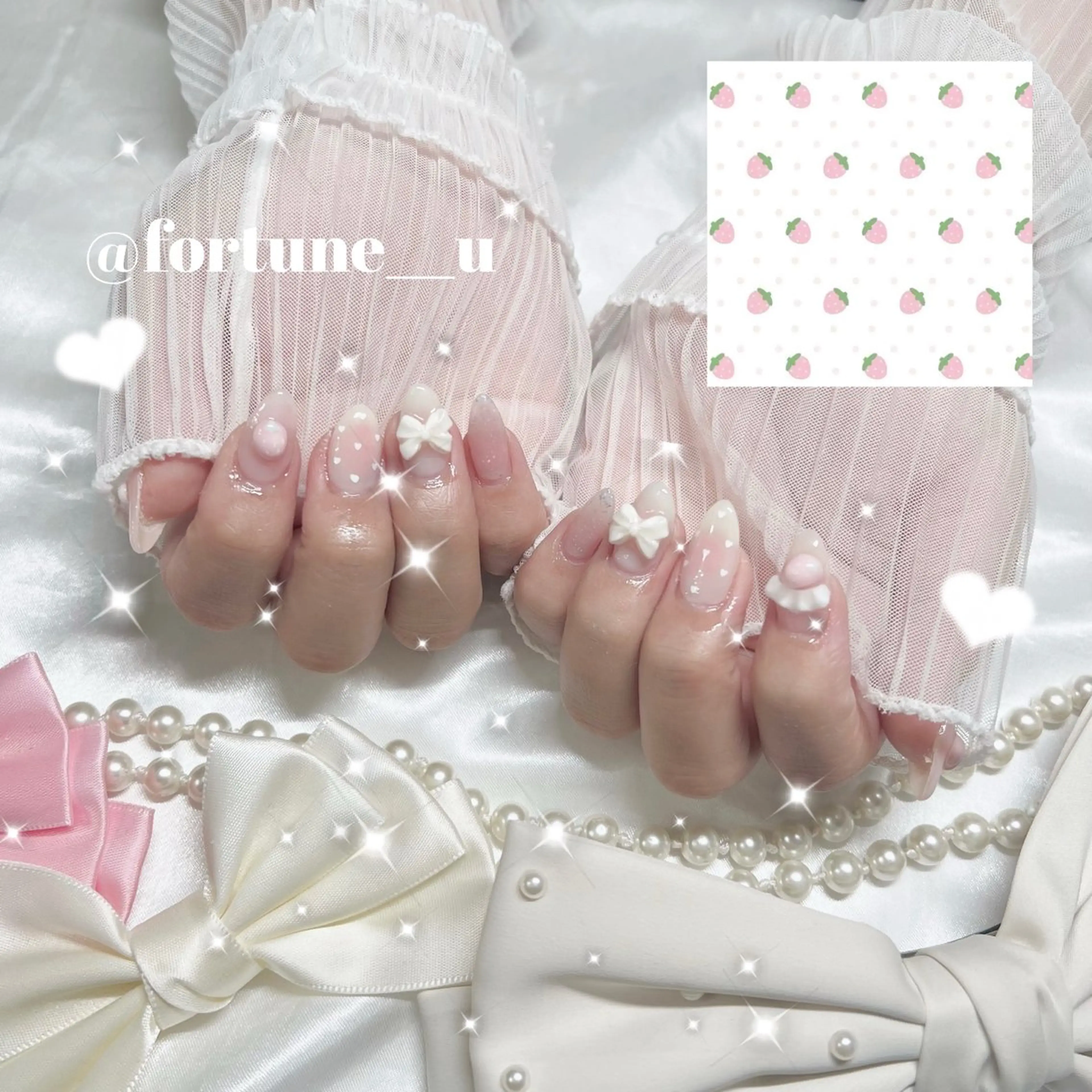 ネイル チークネイル ガーリー 韓国ネイル 水色 持ち込み ハンドネイル 💜✩.* Yuuna💜のネイルデザイン