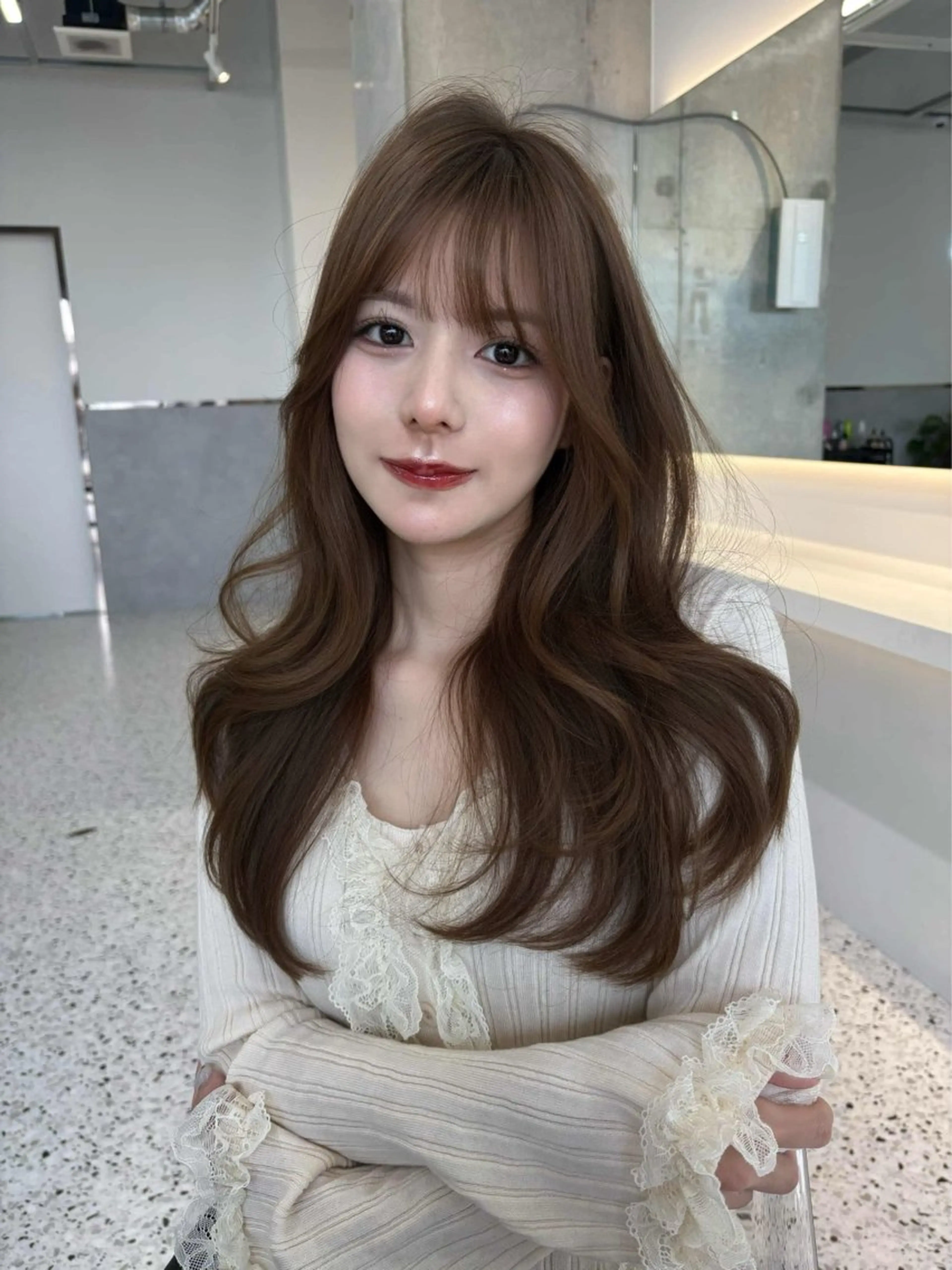 ロング カラー カット ヘアカラー yui🎀ブリーチ なしベージュ／博多のヘアスタイル