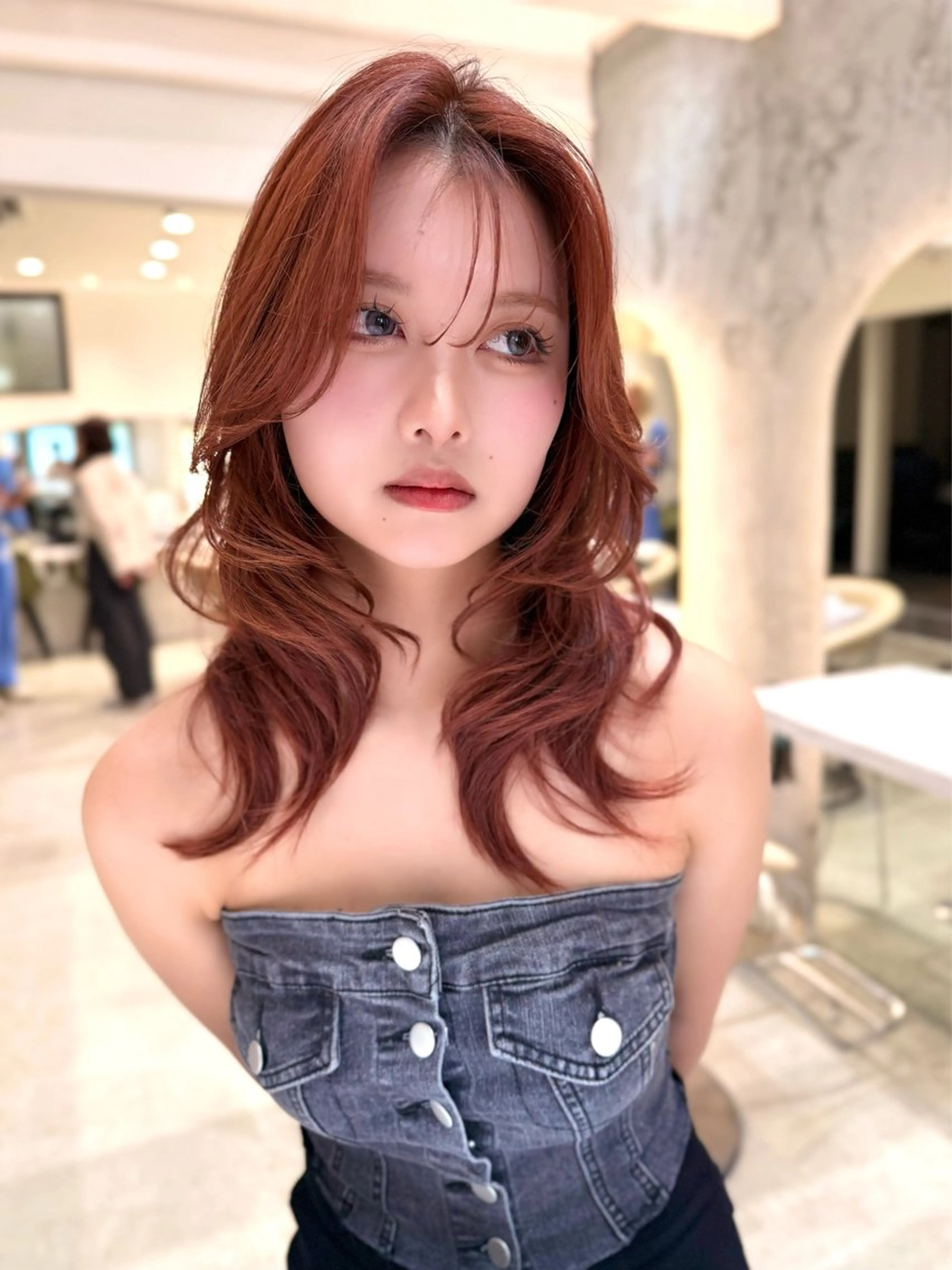 ミディアム カット ヘアカラー トリートメント ✨コテ巻き風パーマ ✨川合佑哉のヘアスタイル