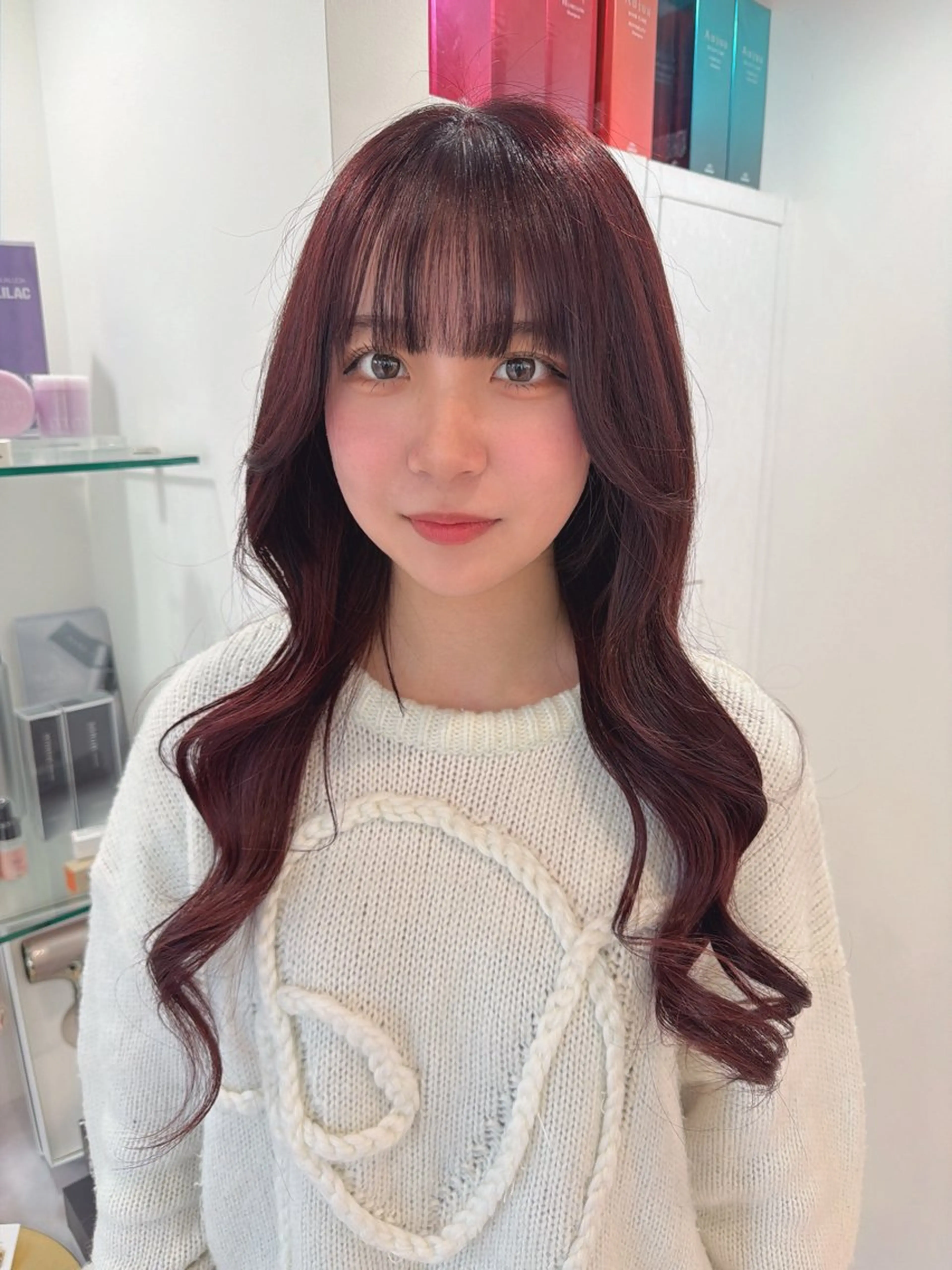ロング カラー ダブルカラー レッドカラー カット ヘアカラー トリートメント SAYAKA 🍒／ボブ／暖色のヘアスタイル