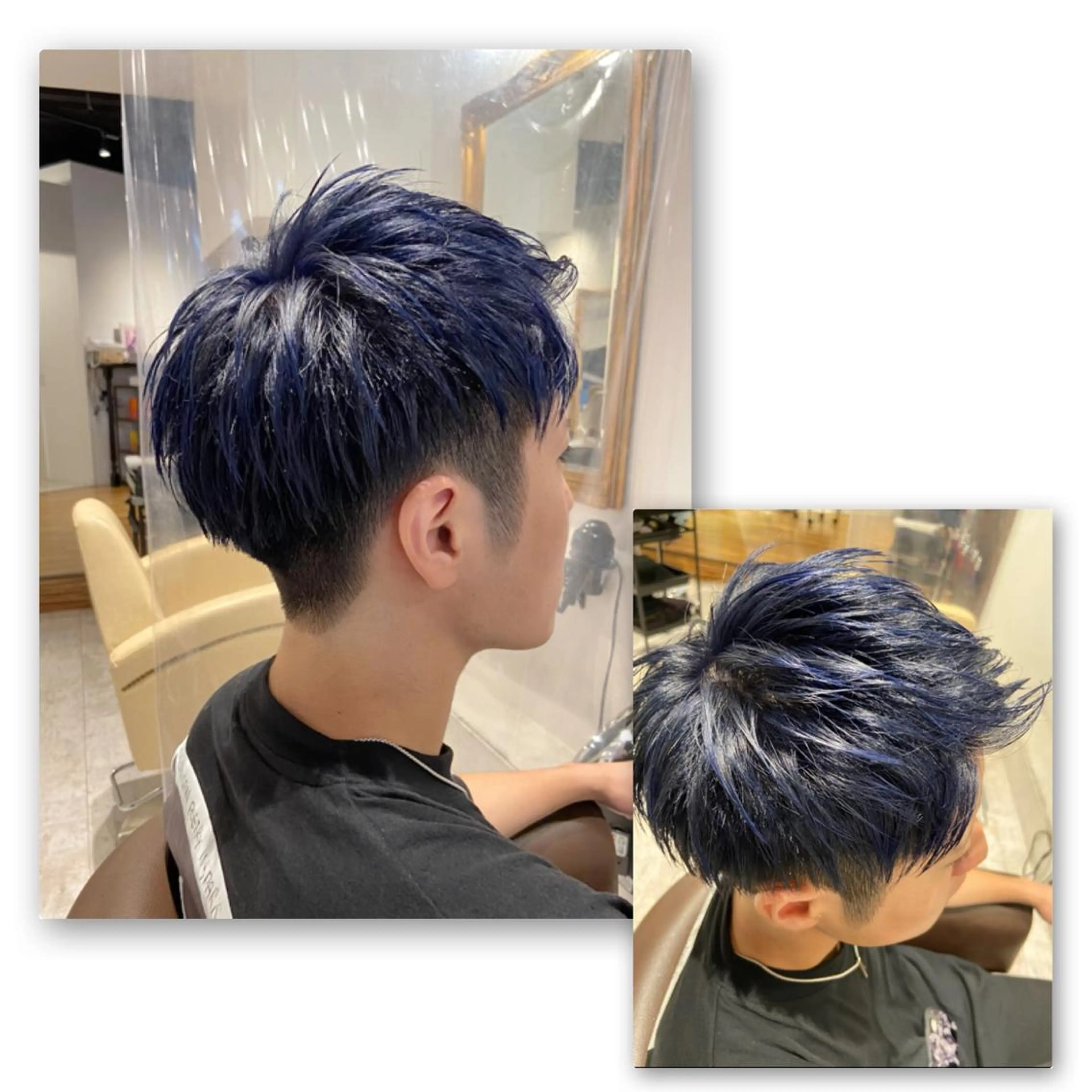 ショート カラー メンズ メンズブリーチ 黒髪 ブリーチ ブルーカラー ブルーブラック 二児のパパで店長な 戸田健治のヘアスタイル