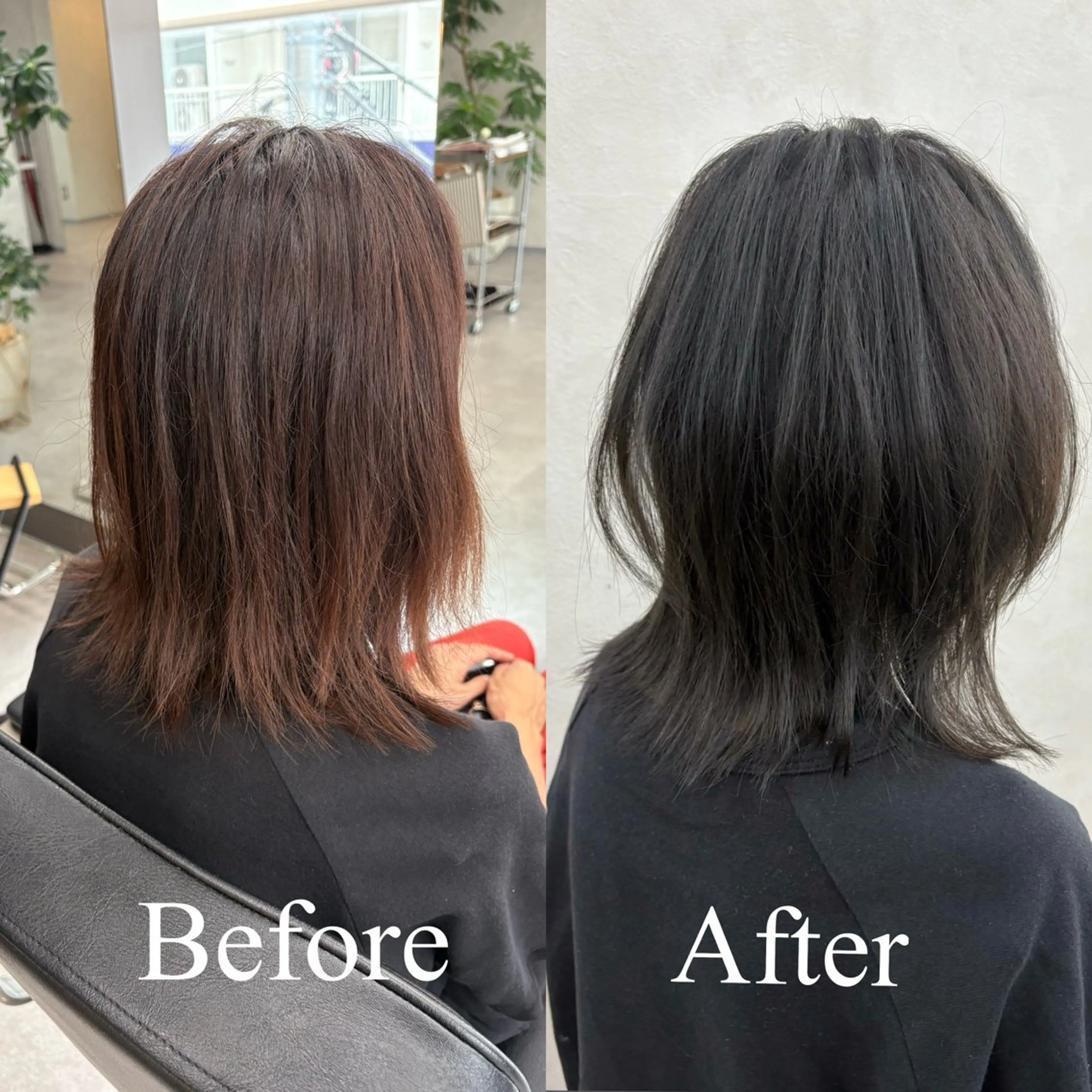 ミディアム カラー ダークグレー ダークグレージュ グレージュ 外ハネヘア カット ヘアカラー トリートメント qumu 横浜所属・🌿ボブ/縮毛矯正/ 透明感カラー🌿神永のヘアスタイル