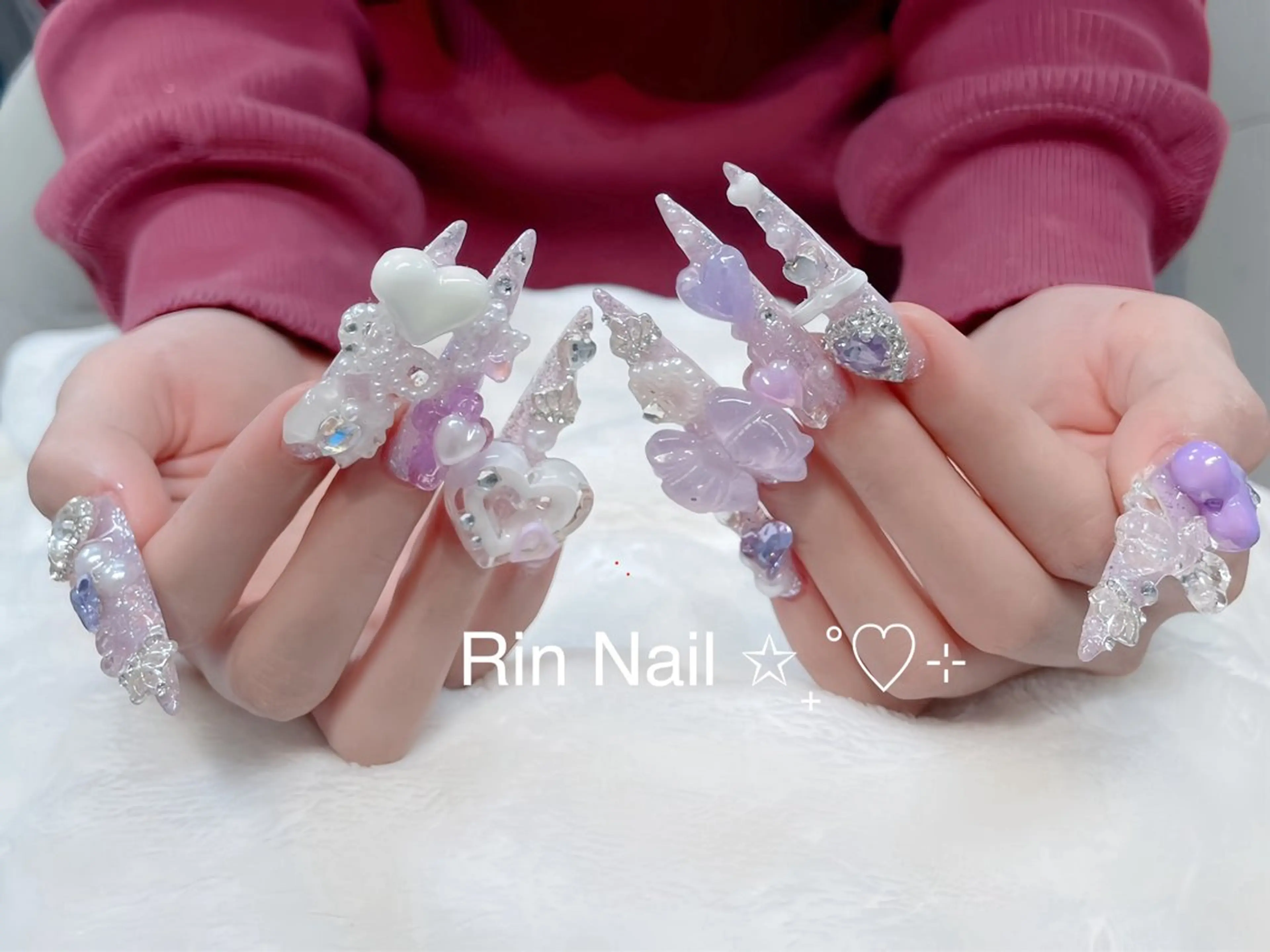 ネイル アートネイル 成人式 ロングネイル ニュアンスネイル スカルプネイル ハンドネイル Rin Nail 新大久保店のネイルデザイン