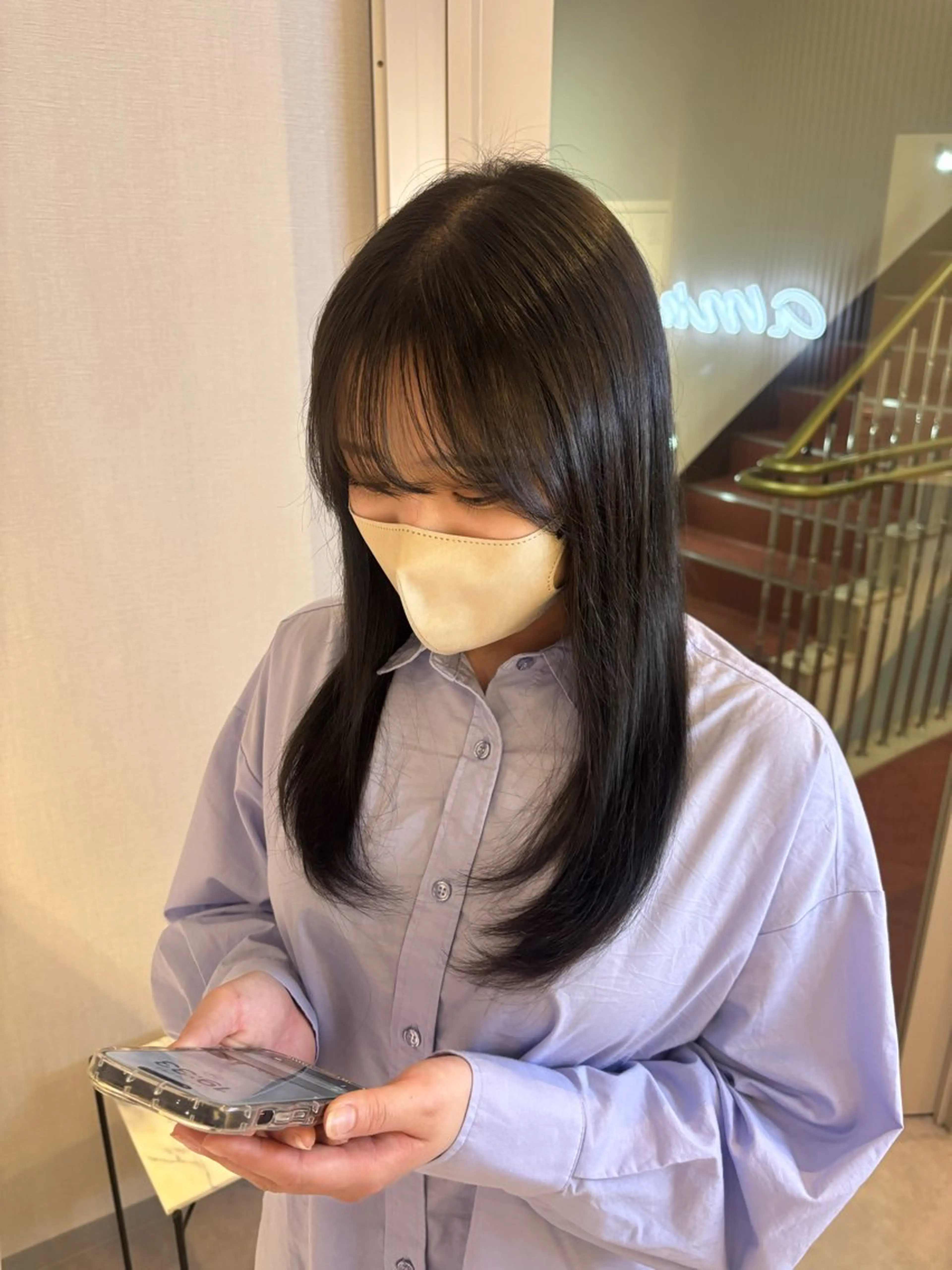 セミロング カラー グレージュ レイヤーカット ヘアカラー misuzu/名古屋 /酸性ストレート🎀のヘアスタイル