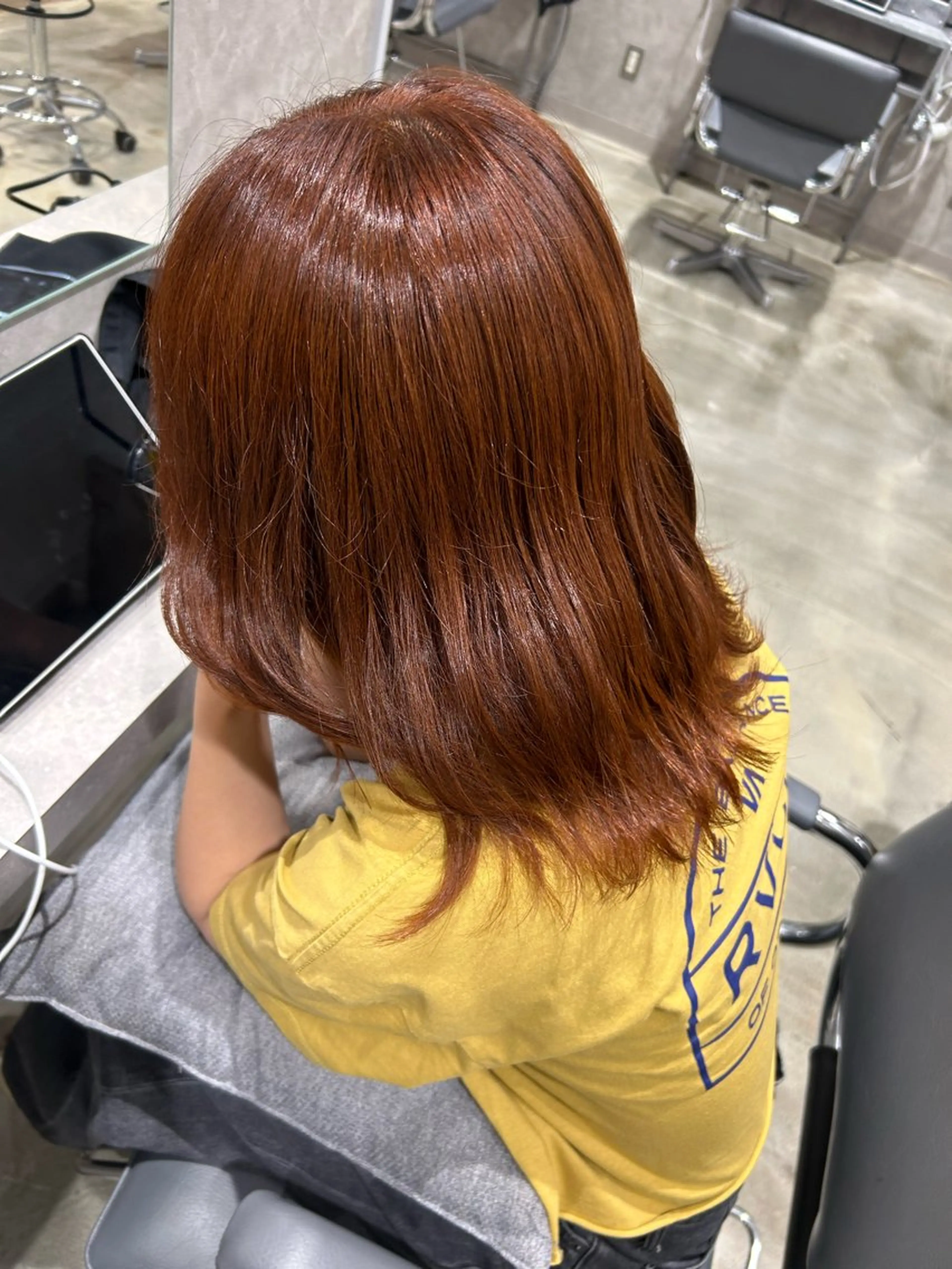 ミディアム カラー オレンジ 新宿ハイトーン/ カットモデル/のりかのヘアスタイル