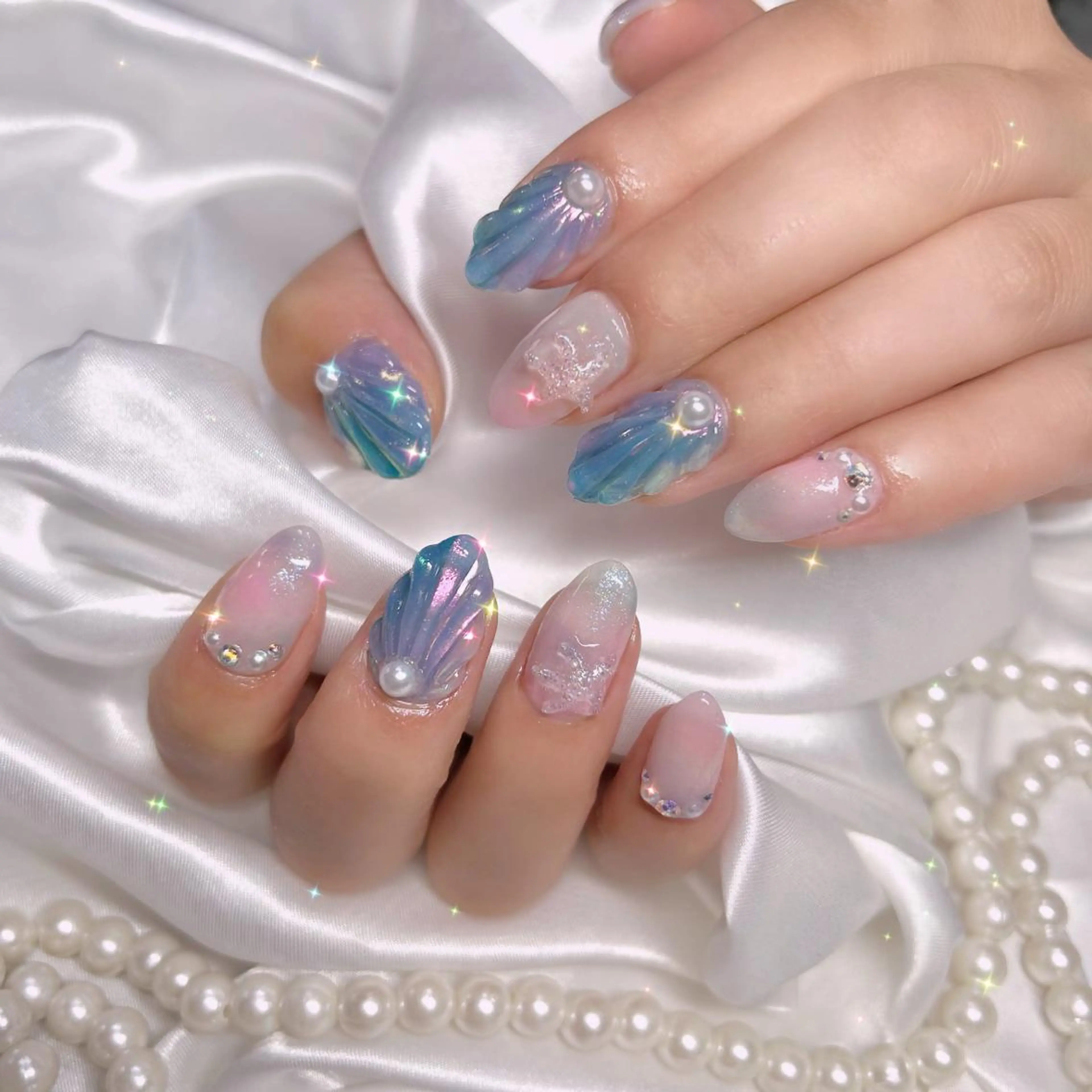 ネイル 韓国ネイル 大理石ネイル(マーブル) 夏ネイル élu by Noriko 前原のネイルデザイン