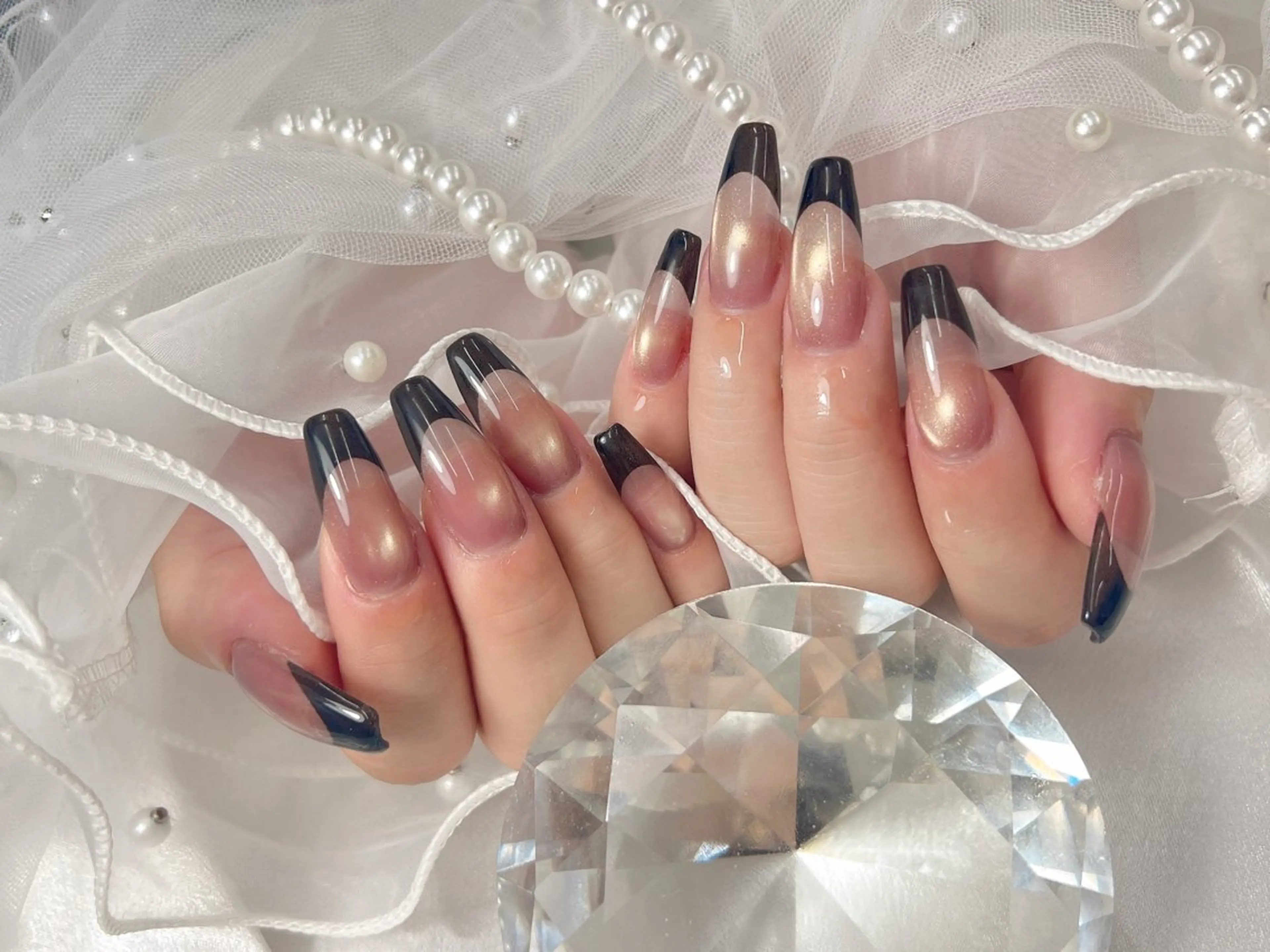 ネイル フレンチネイル マグネットネイル ハンドネイル bijou nails　蓮のネイルデザイン