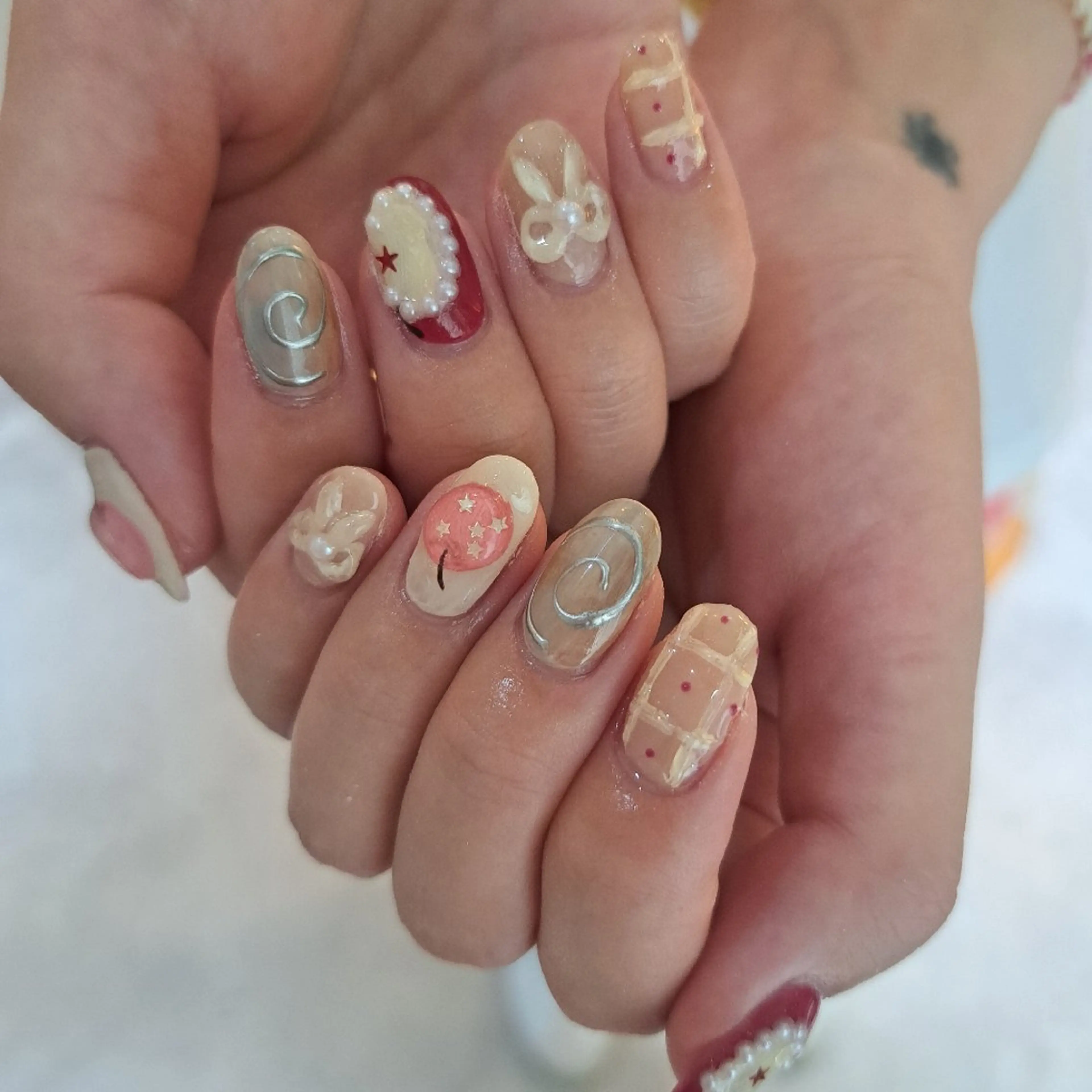 ネイル アートネイル ジェルネイル 韓国ネイル 持ち込み リボン Nail mood デザイン持ち込みokのネイルデザイン