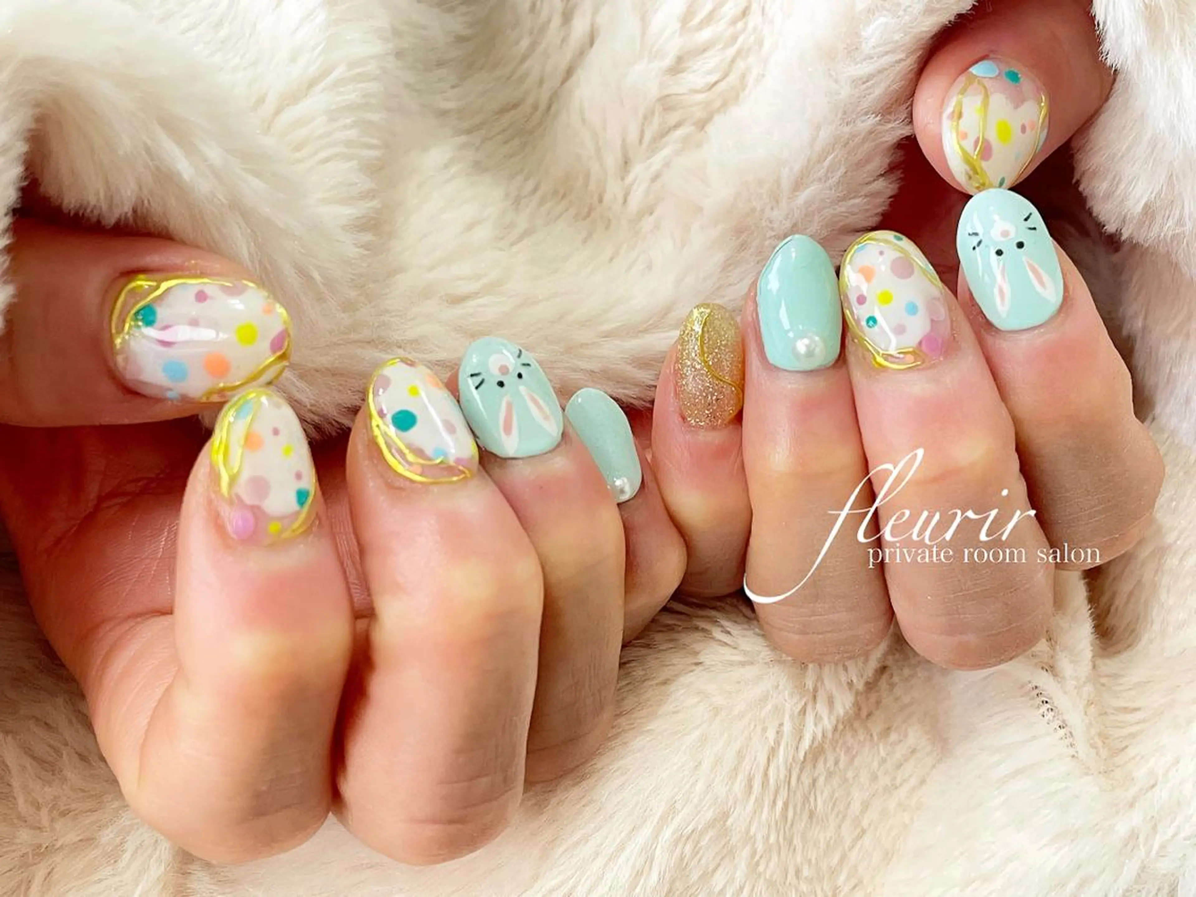 ネイル アートネイル ドット 長さ出し ジェルネイル ゴールド フルリール 【プライベートサロンのネイルデザイン