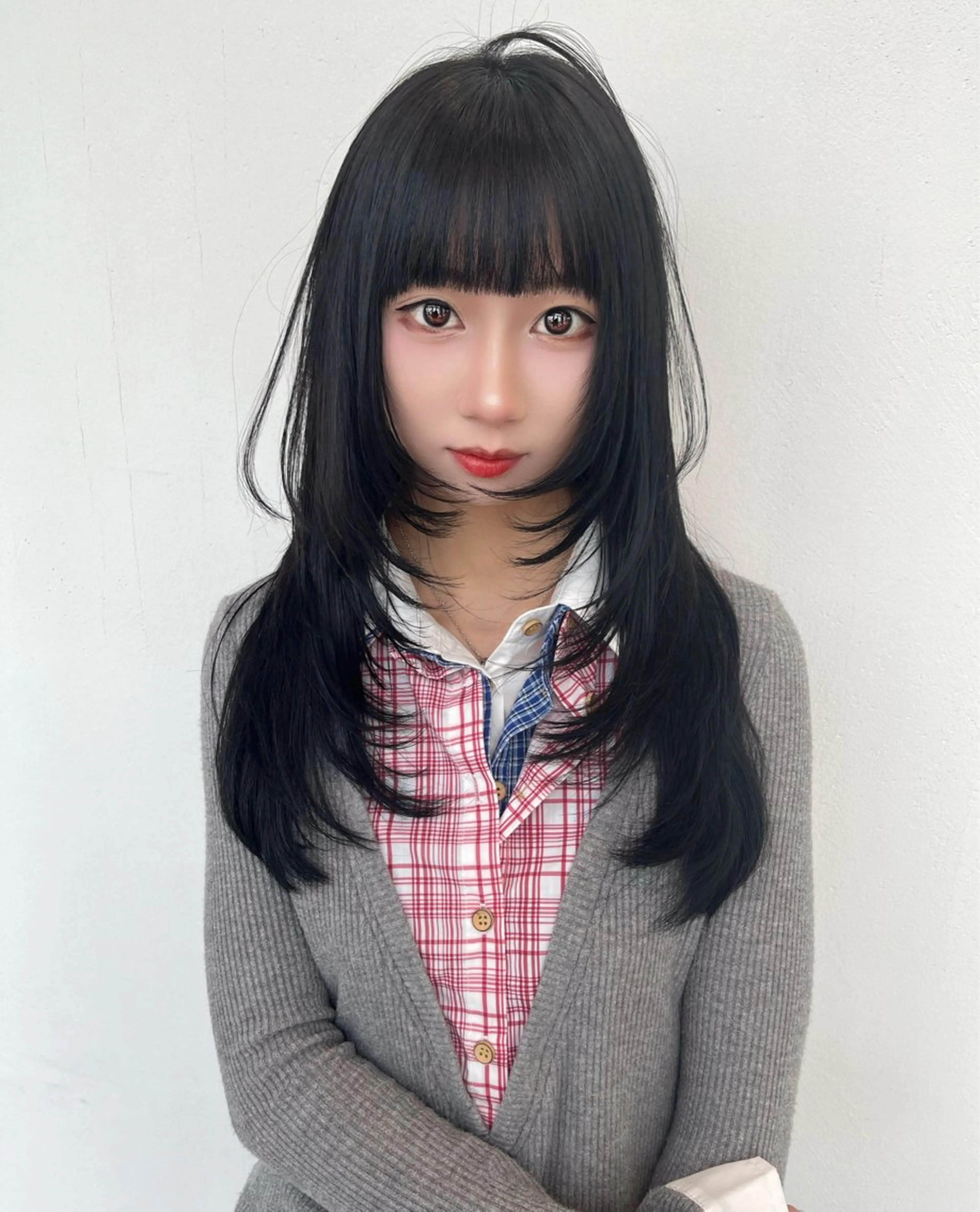 ロング レイヤーカット 小顔カット カット トリートメント レイヤー似合わせ 透明感カラーりきやのヘアスタイル