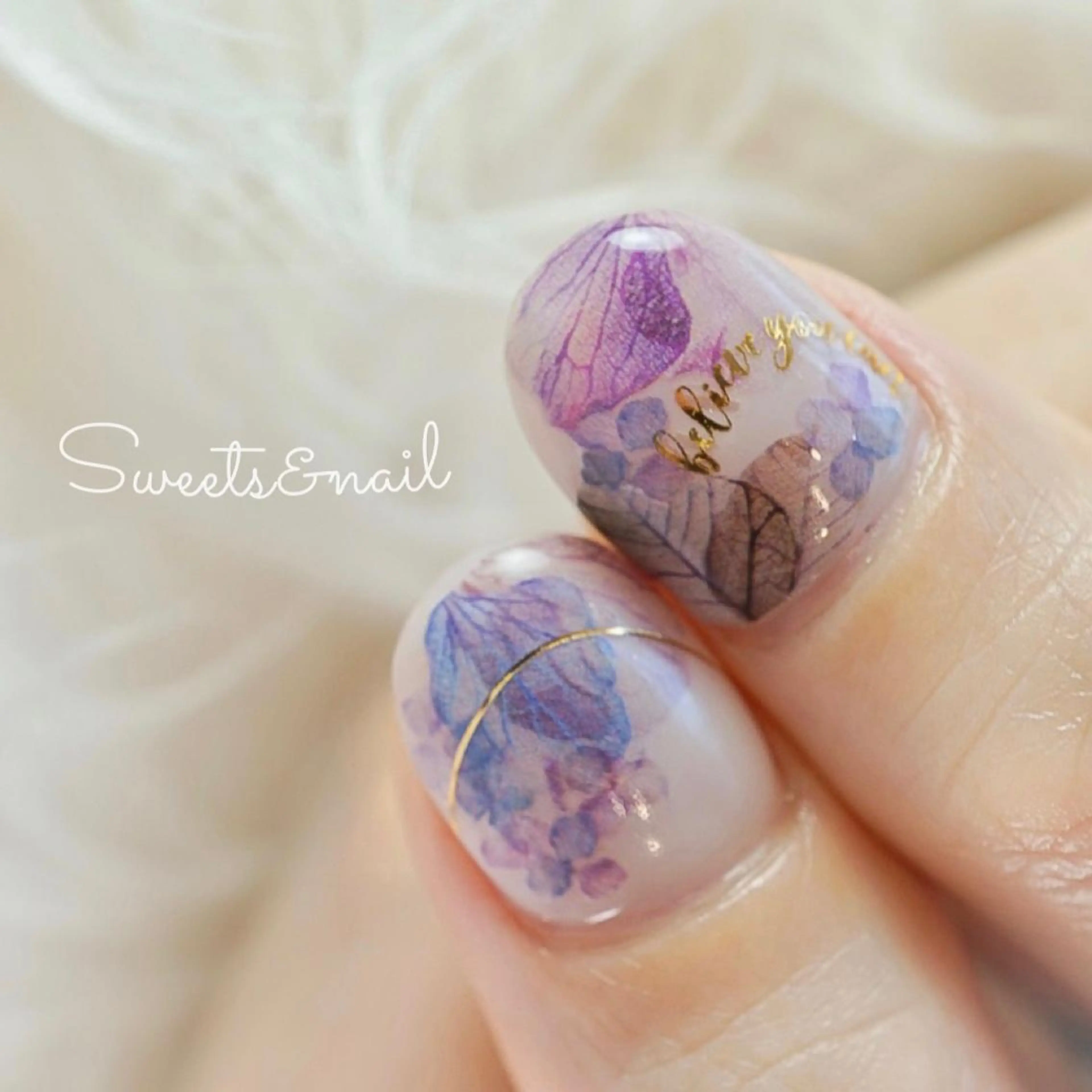 ネイル アートネイル ブルー キラキラネイル パープル Sweets& nail みなこのネイルデザイン