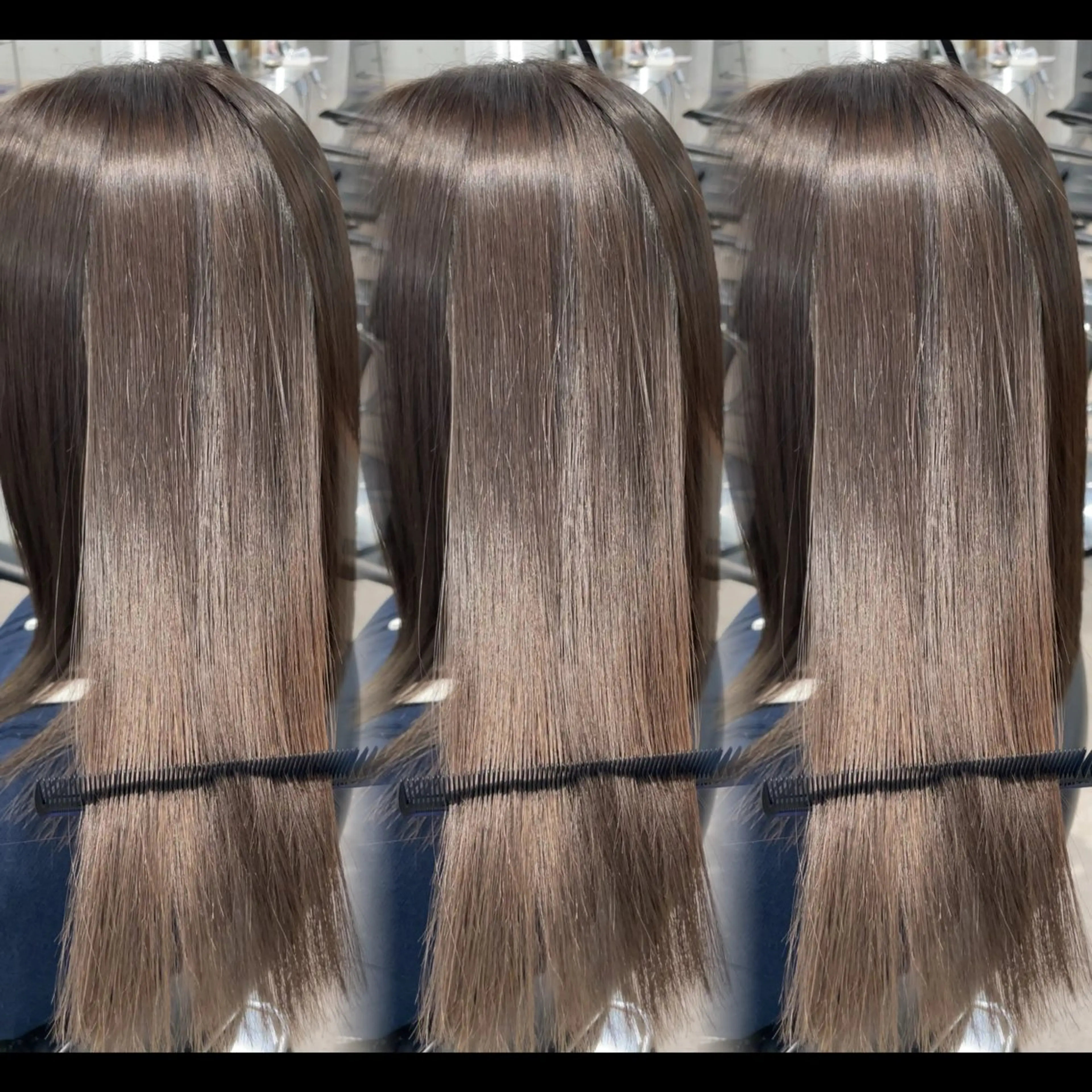 ロング カラー パーマ ケアカラー ダークグレー グレージュ 髪質改善 縮毛矯正 ヘアカラー 縮毛矯正 表参道/ハイライト バレイヤージュのヘアスタイル