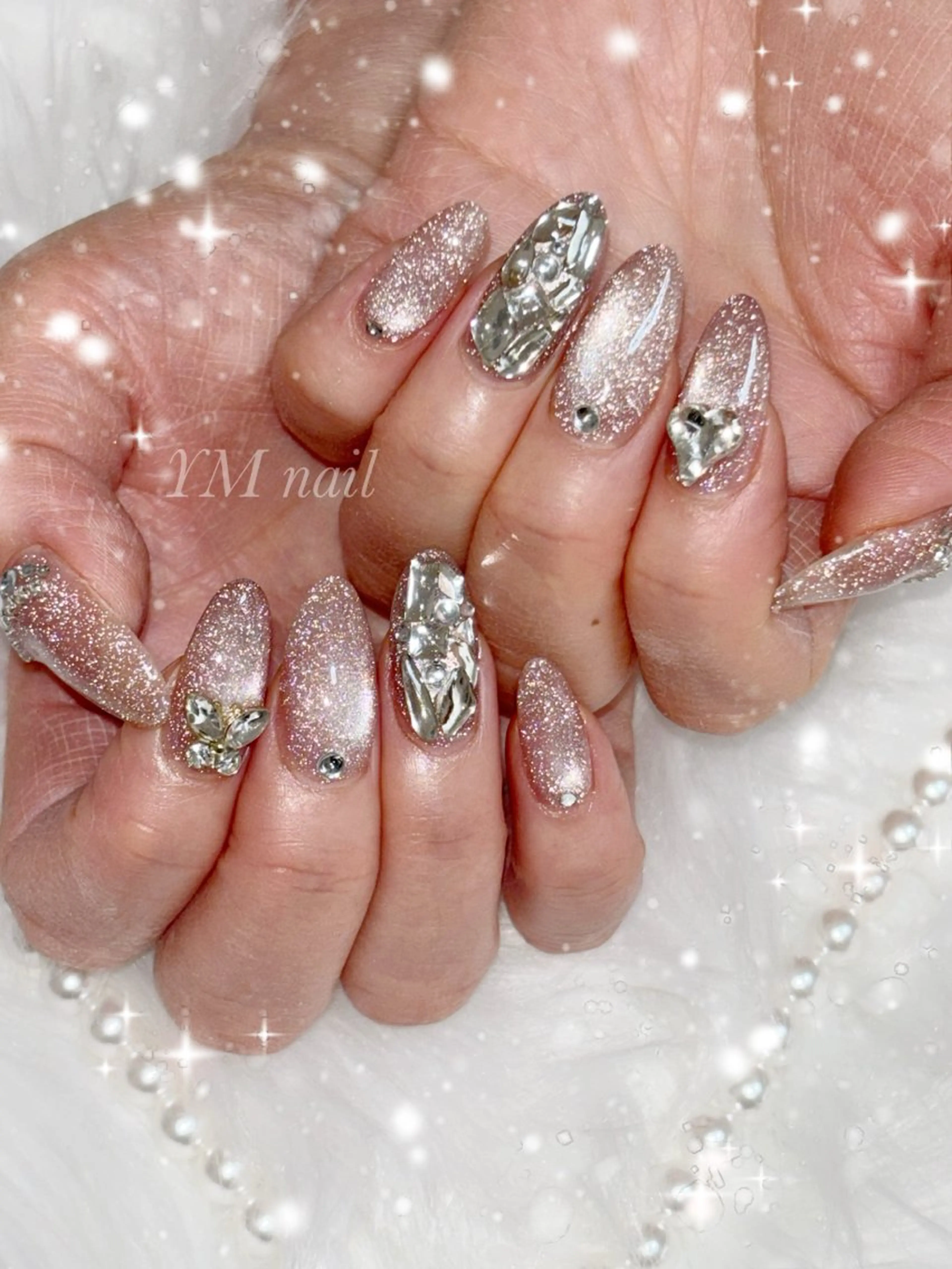 ネイル フラッシュネイル フラッシュマグ ハート キラキラネイル マグネットネイル ハンドネイル YM nailのネイルデザイン