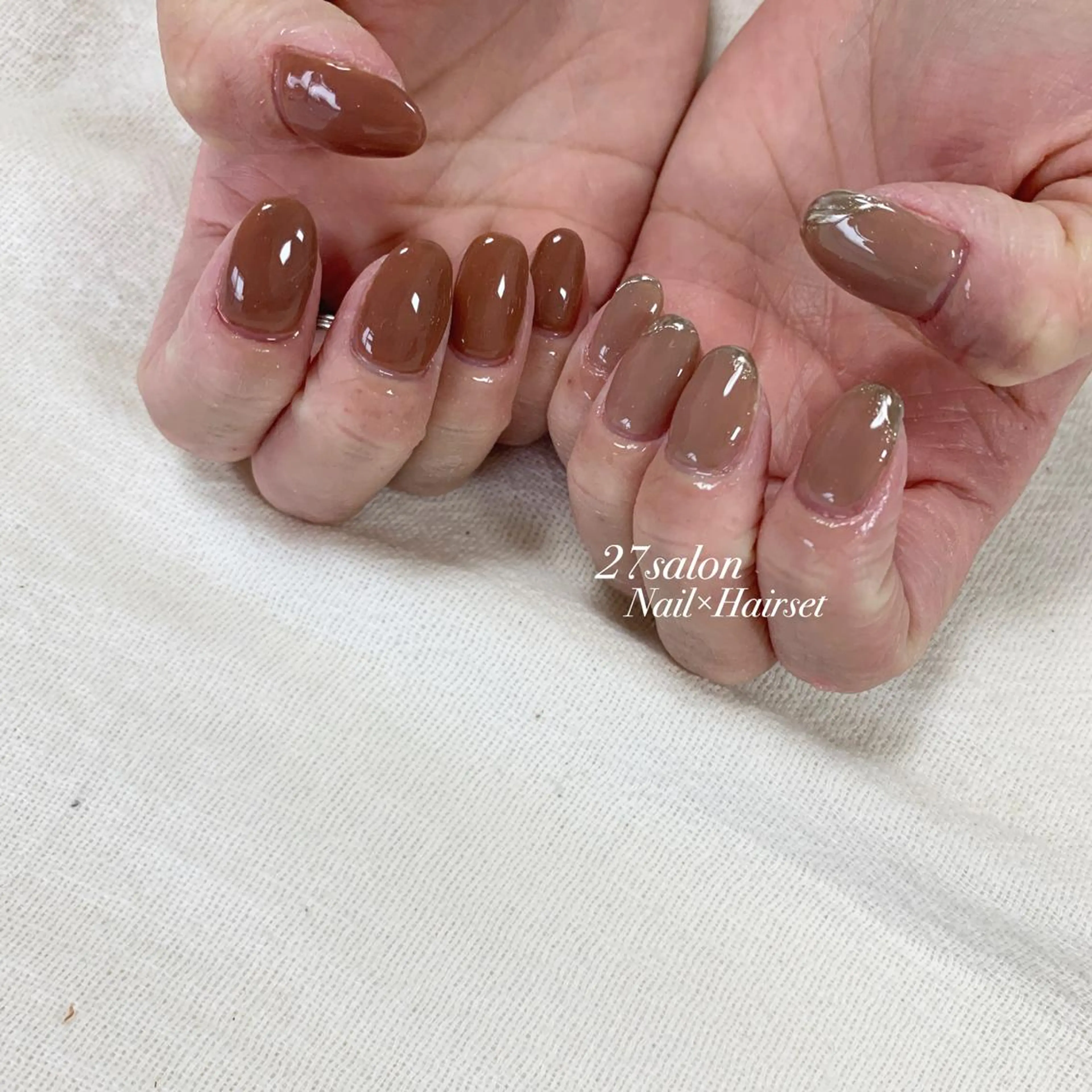 ネイル ブラウン ミラーネイル 27salon yuinaのネイルデザイン
