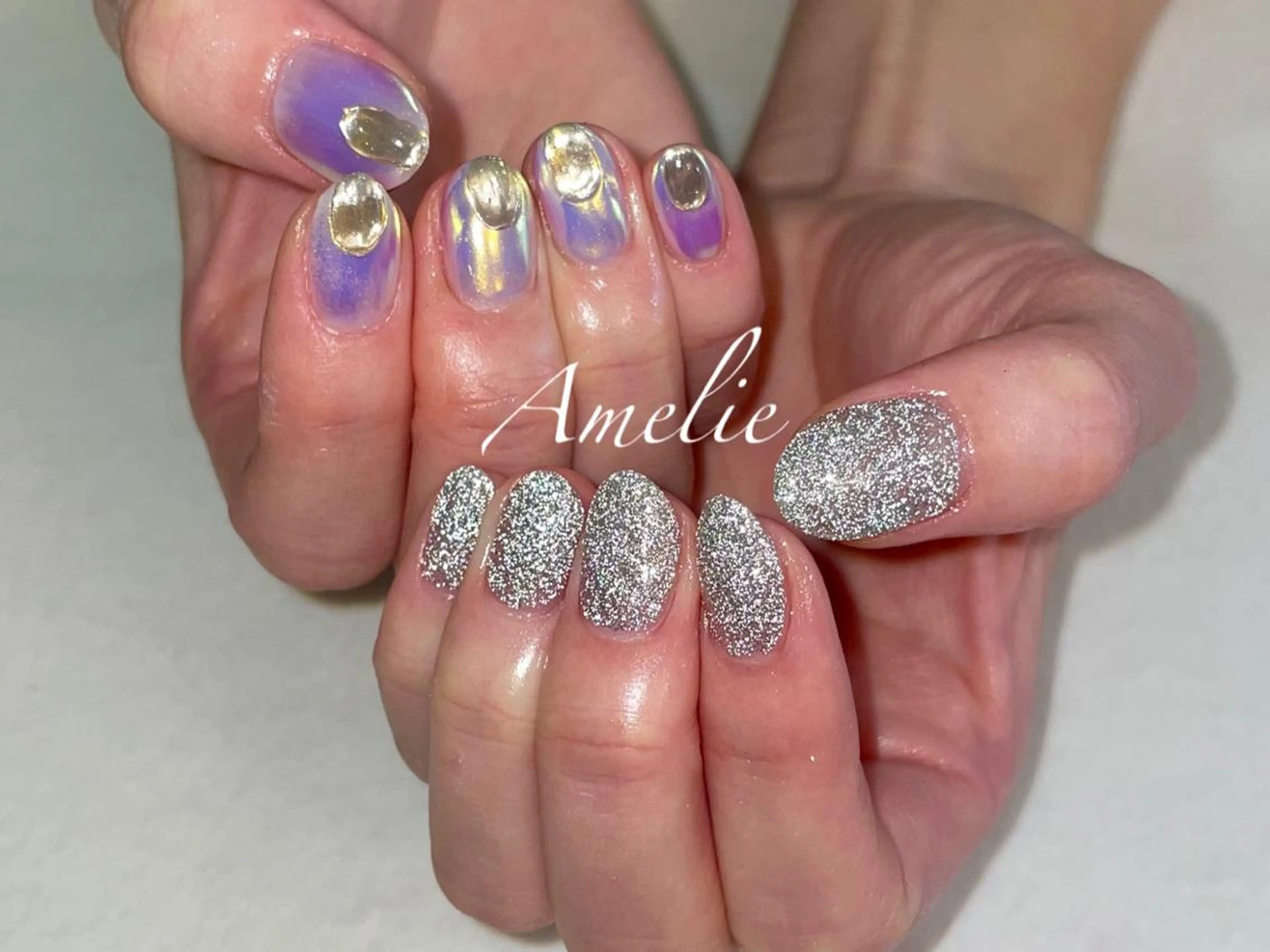 ネイル アートネイル フラッシュネイル ミラーネイル ホワイト yo koのネイルデザイン