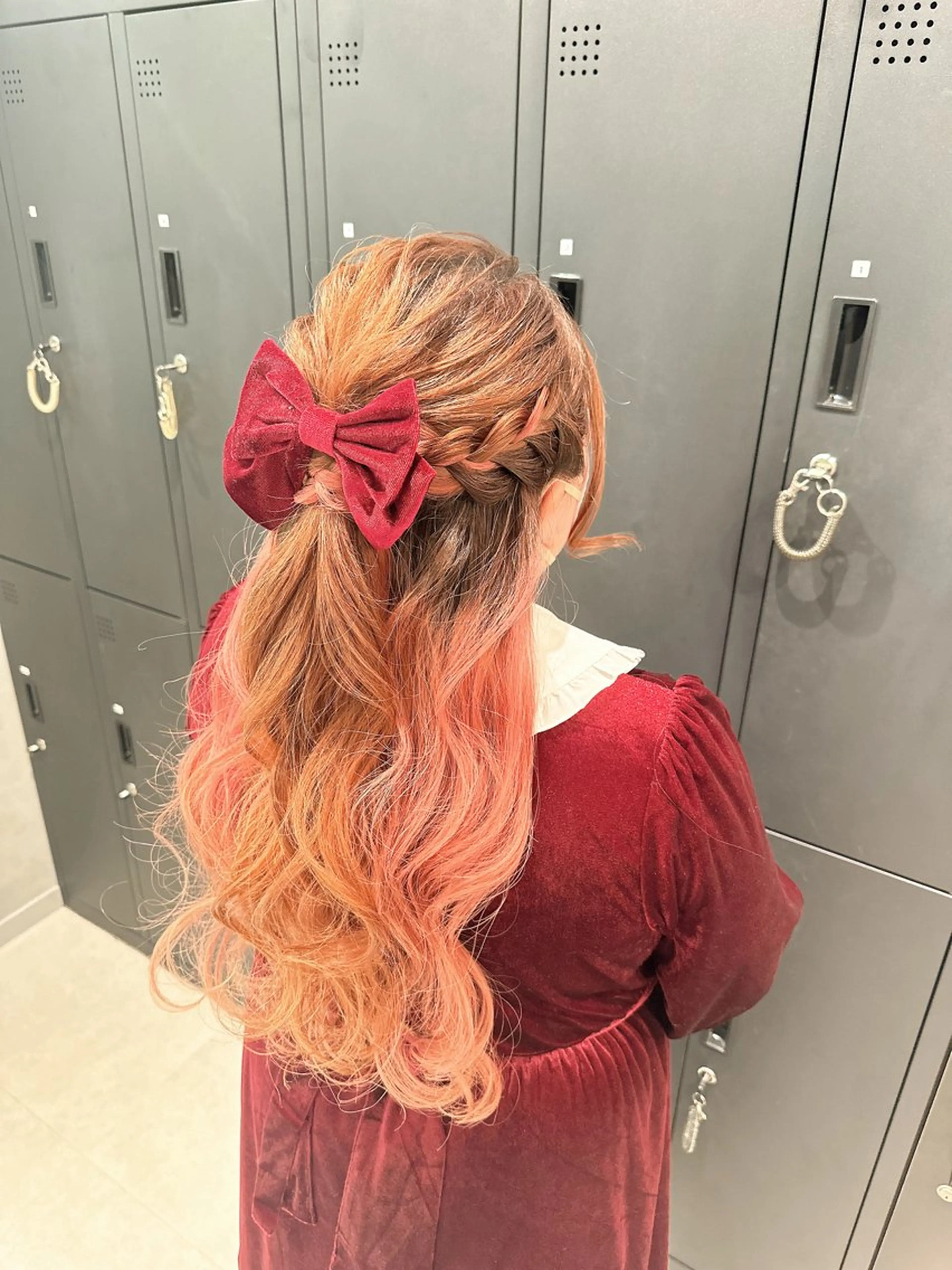 ロング ヘアアレンジ ハーフアップ 銀座レイヤーカット ×シースルー前髪のヘアスタイル