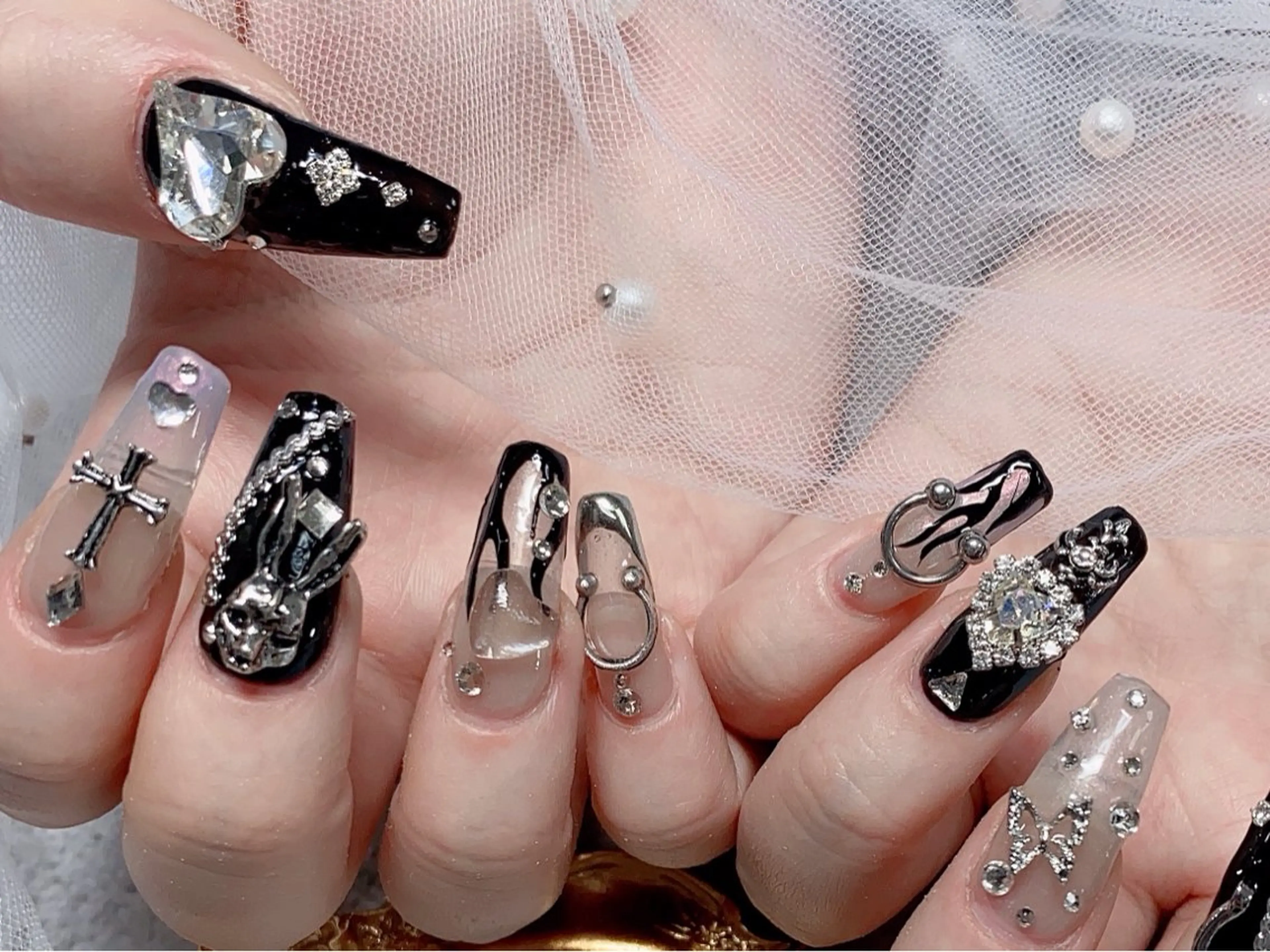 ネイル 長さ出し ジェルネイル キラキラネイル 大理石ネイル(マーブル) ニュアンスネイル Morpho nailのネイルデザイン