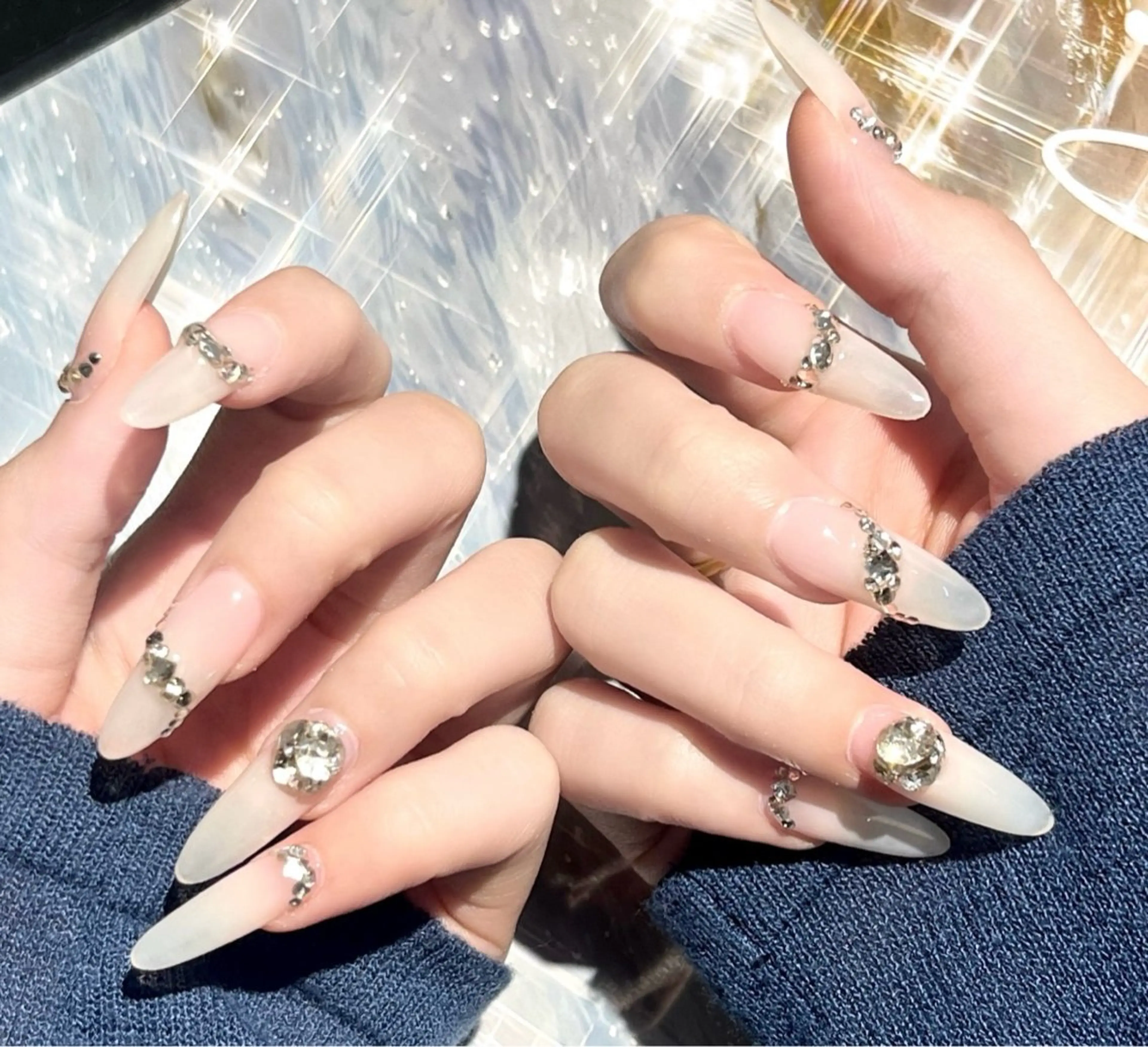 ネイル チークネイル 長さ出し フレンチネイル ガーリー 韓国ネイル sun nail池袋 モデル募集のネイルデザイン