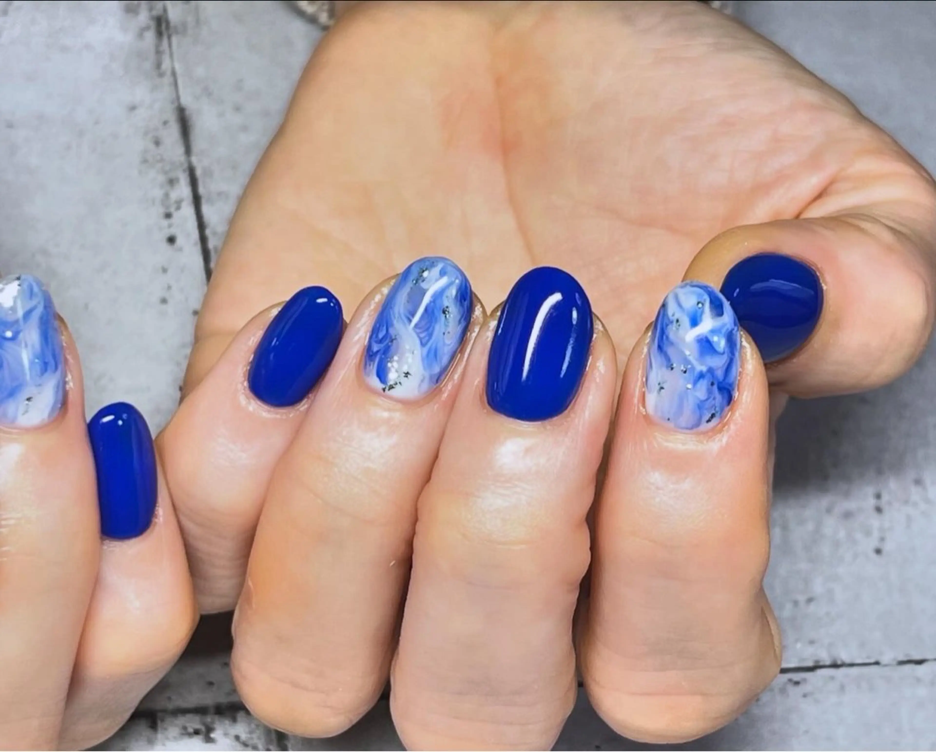 ネイル ブルー 大理石ネイル(マーブル) ハンドネイル まり りぃ〜んのネイルデザイン