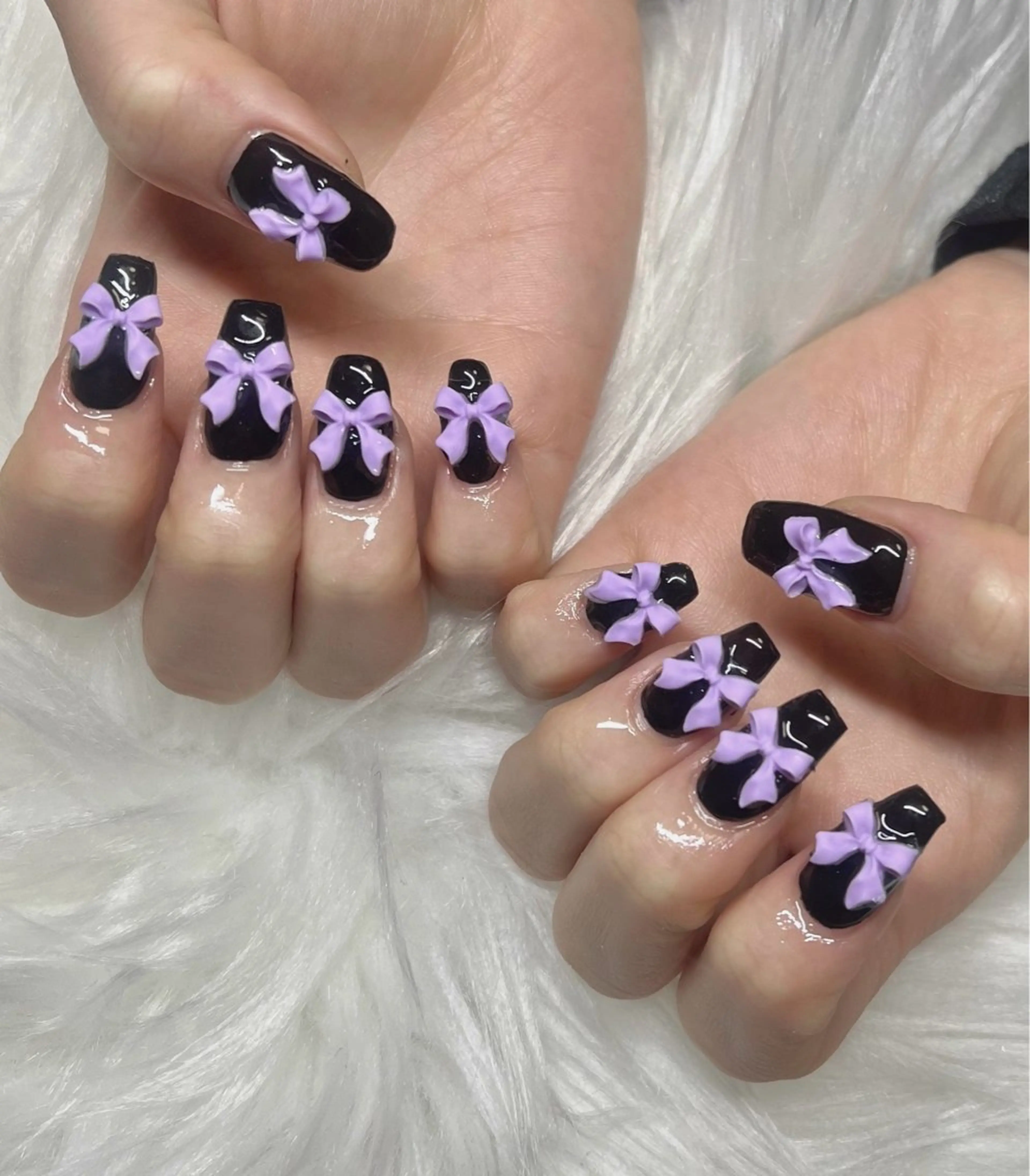 ネイル パープル リボン ハンドネイル CHARME 🤎〔RINA〕のネイルデザイン