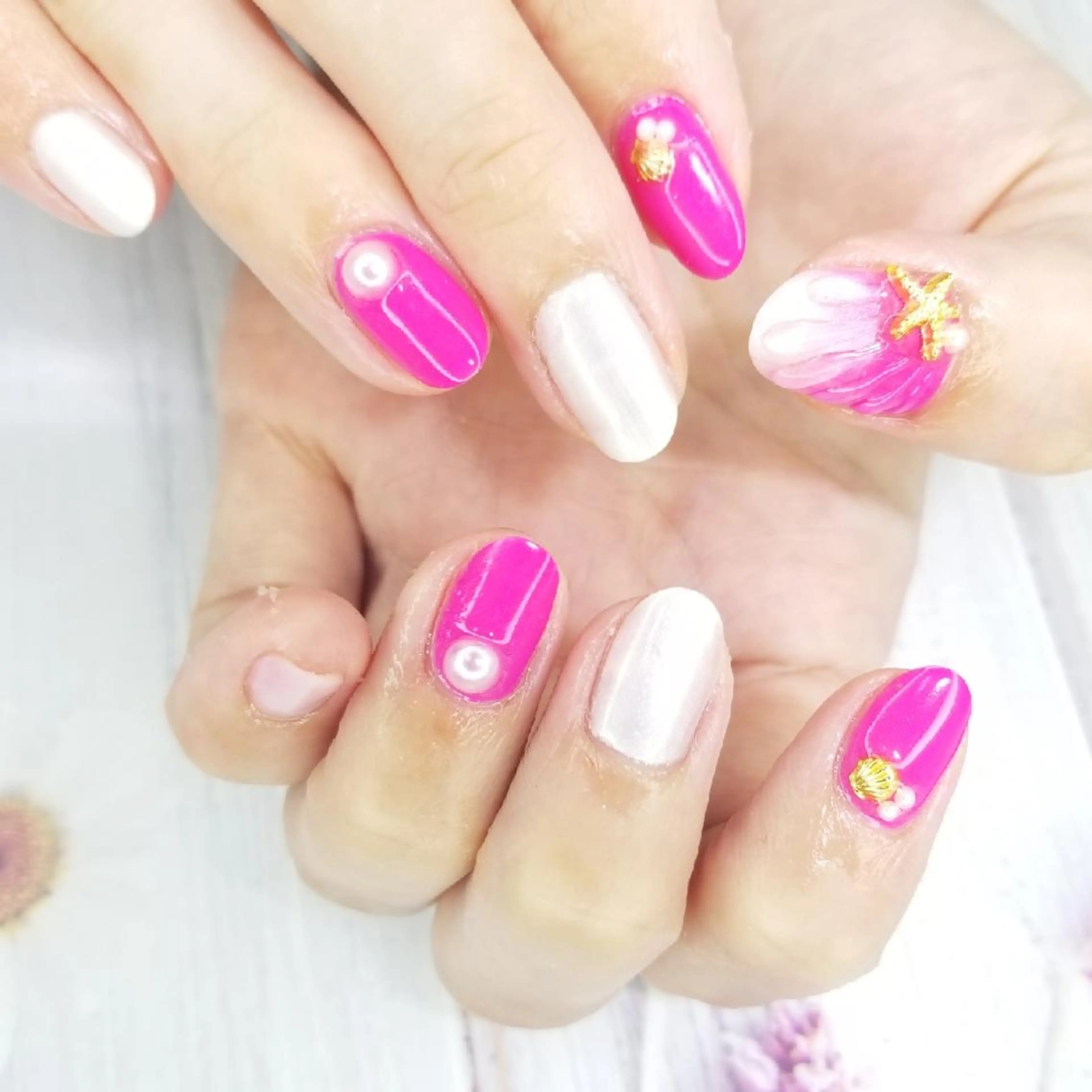 ネイル アートネイル ピンク 夏ネイル 個人サロン saltnailのネイルデザイン