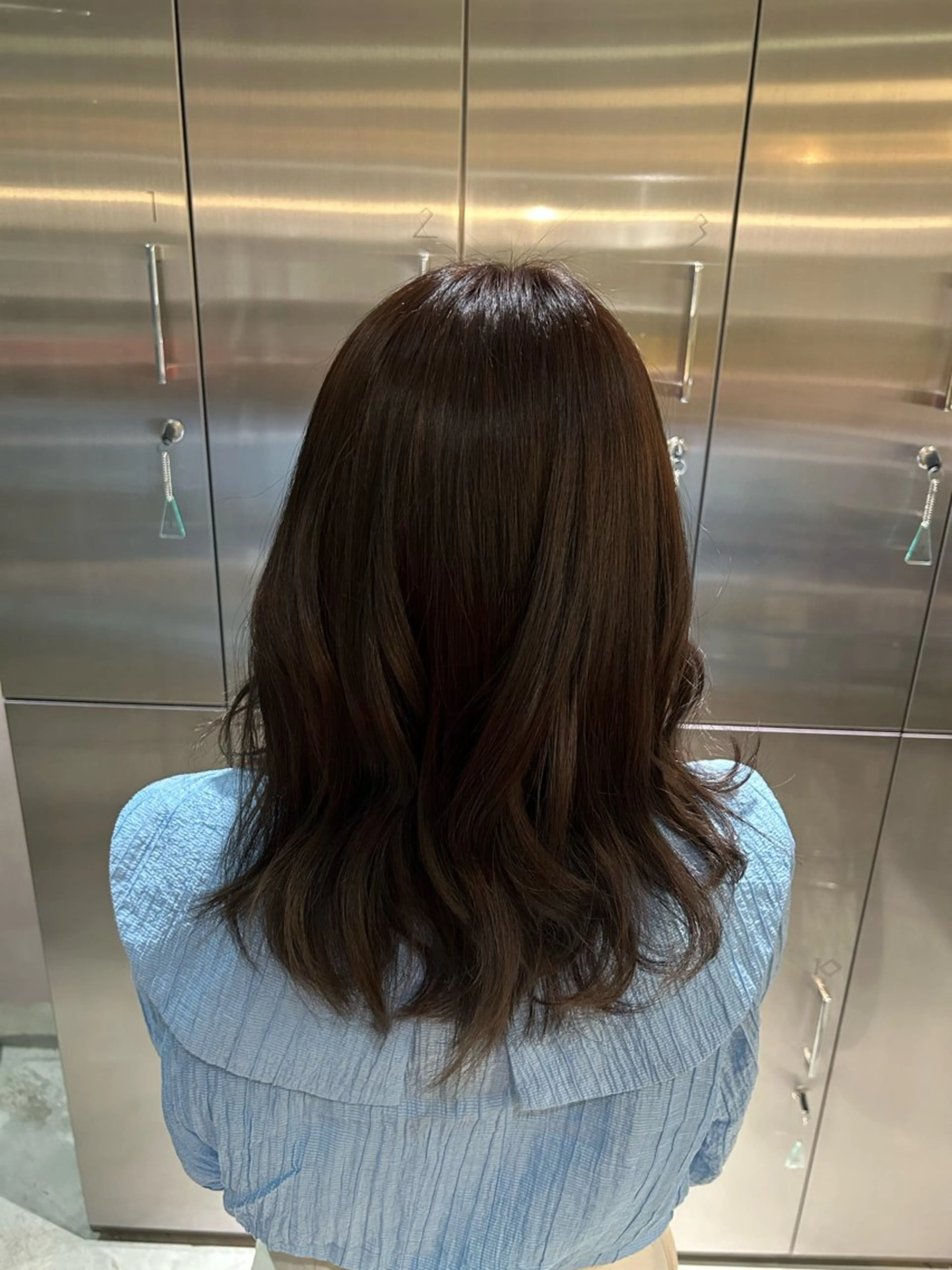 ミディアム カラー ブリーチ ブラウンカラー チョコレートブラウン 透明感カラー ラン 髪質改善/甲子園口のヘアスタイル
