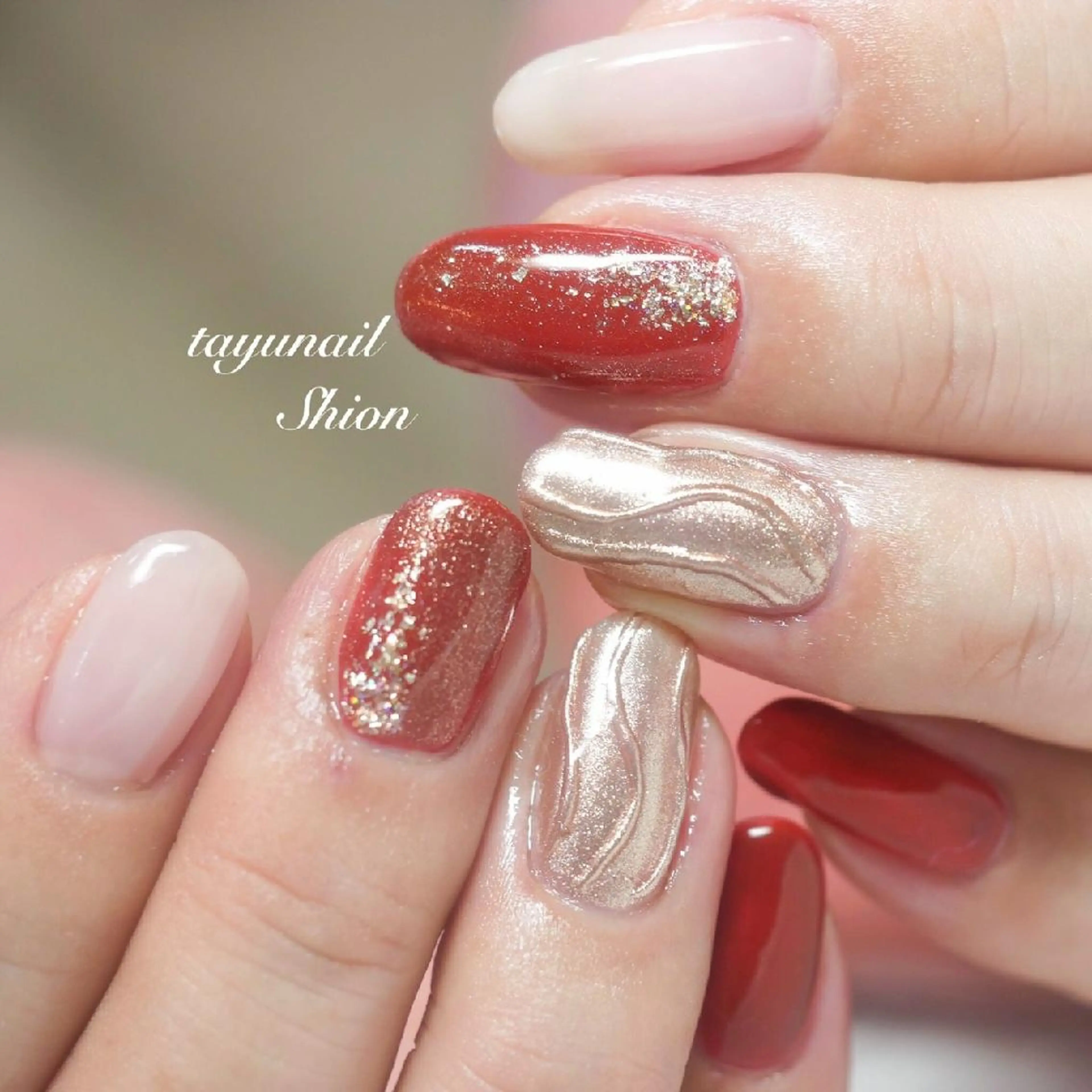 ネイル アートネイル ブルー ジェルネイル ゴールド パラジェル ネイルサロン 【たゆnail】のネイルデザイン