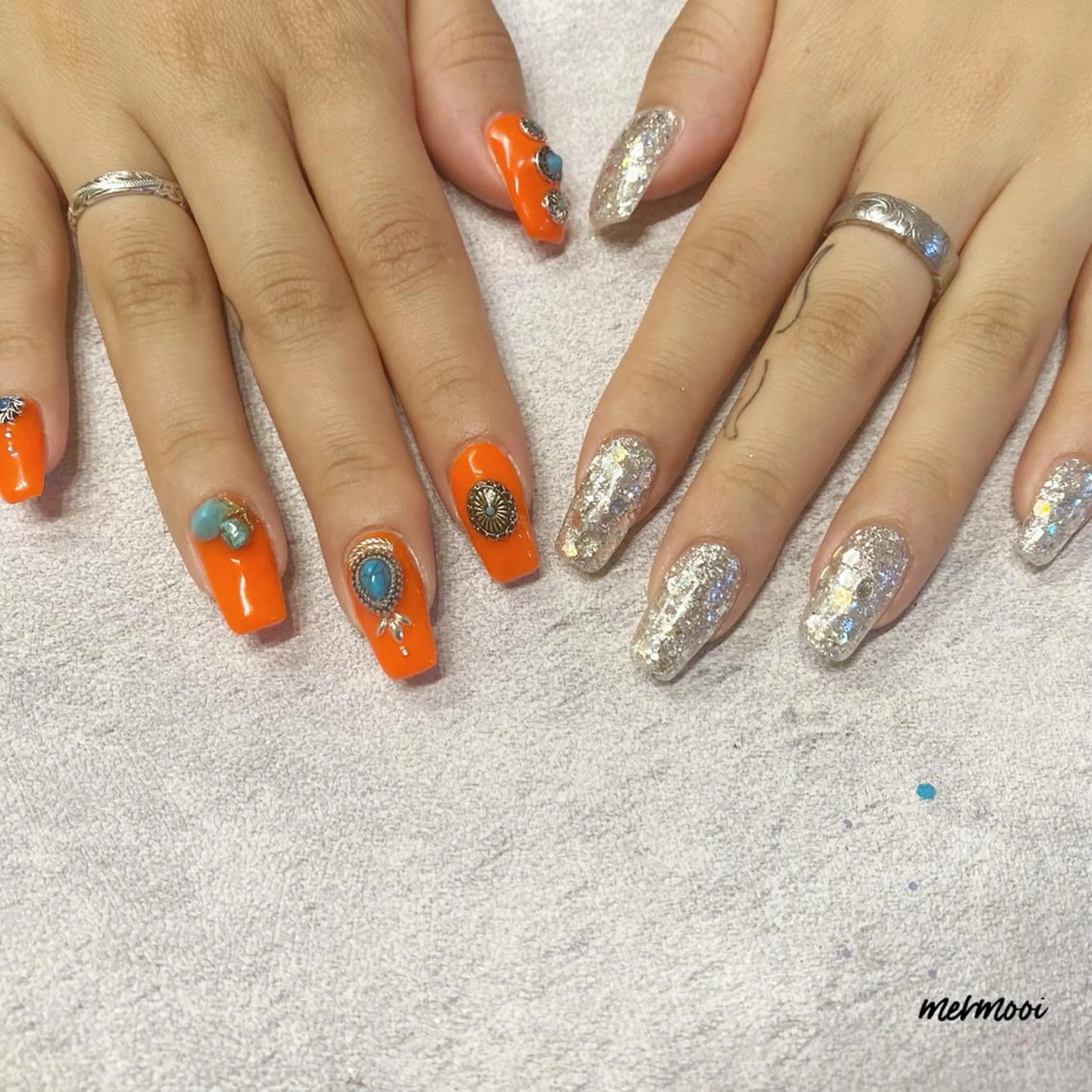 ネイル ジェルネイル ラメ(グリッター) オレンジ mermooi所属・melumooi nailのネイルデザイン