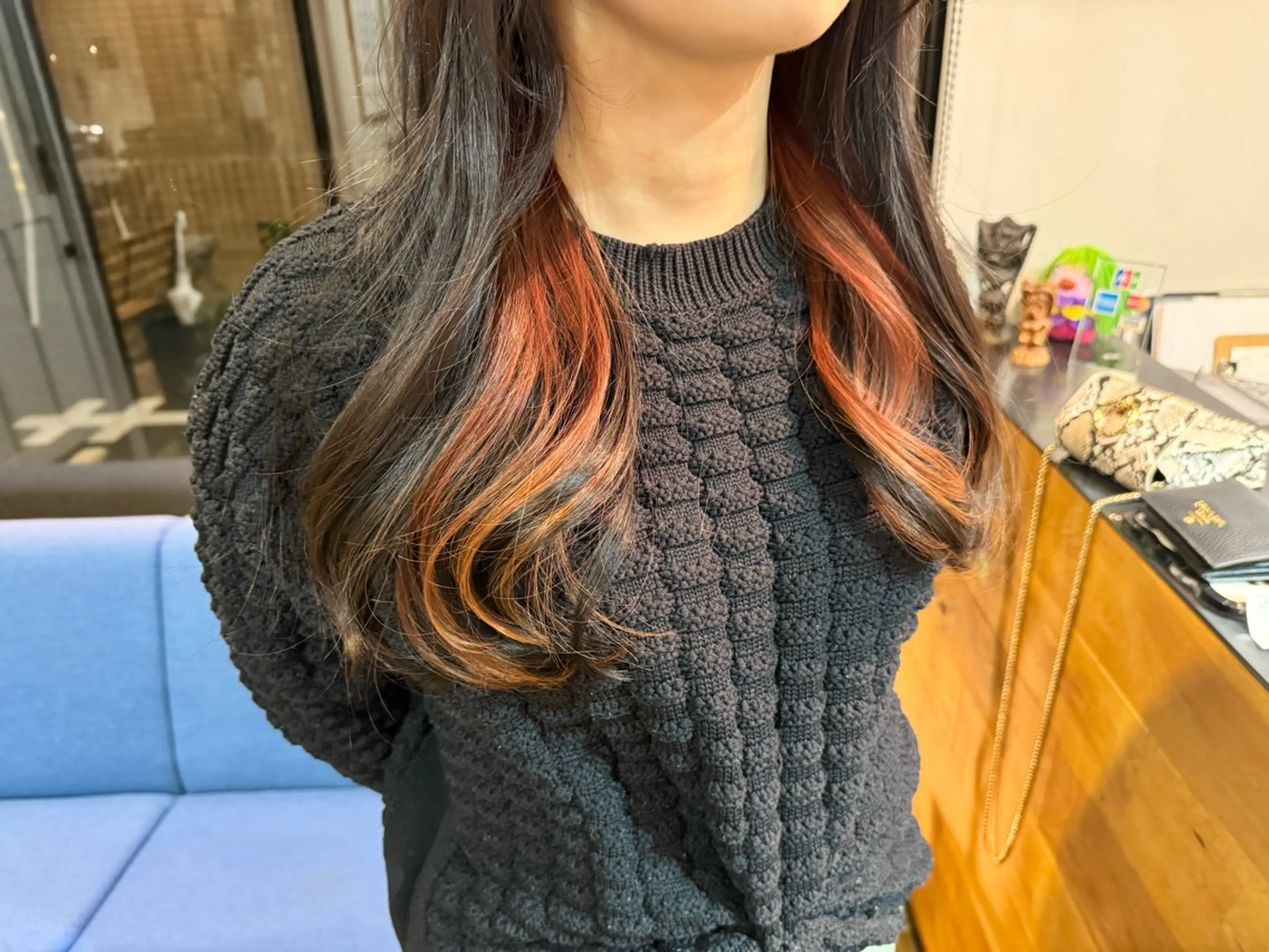 ロング カラー インナーカラー オレンジ ピンクカラー ヘアカラー トリートメント ツキダテ ユイのヘアスタイル