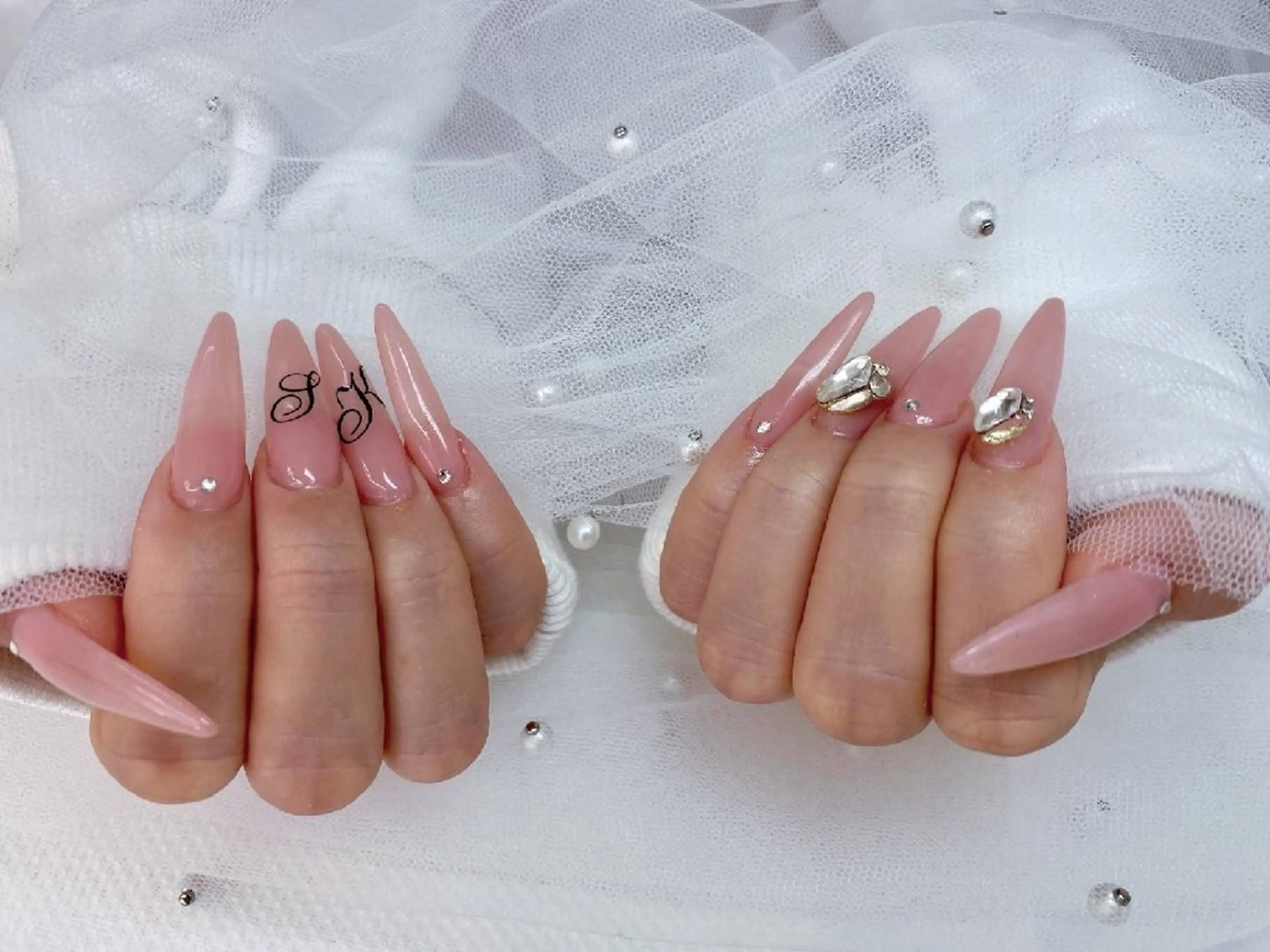 ネイル 長さ出し ピンク ハンドネイル ハンドケア 心斎橋Salon Epokkuのネイルデザイン