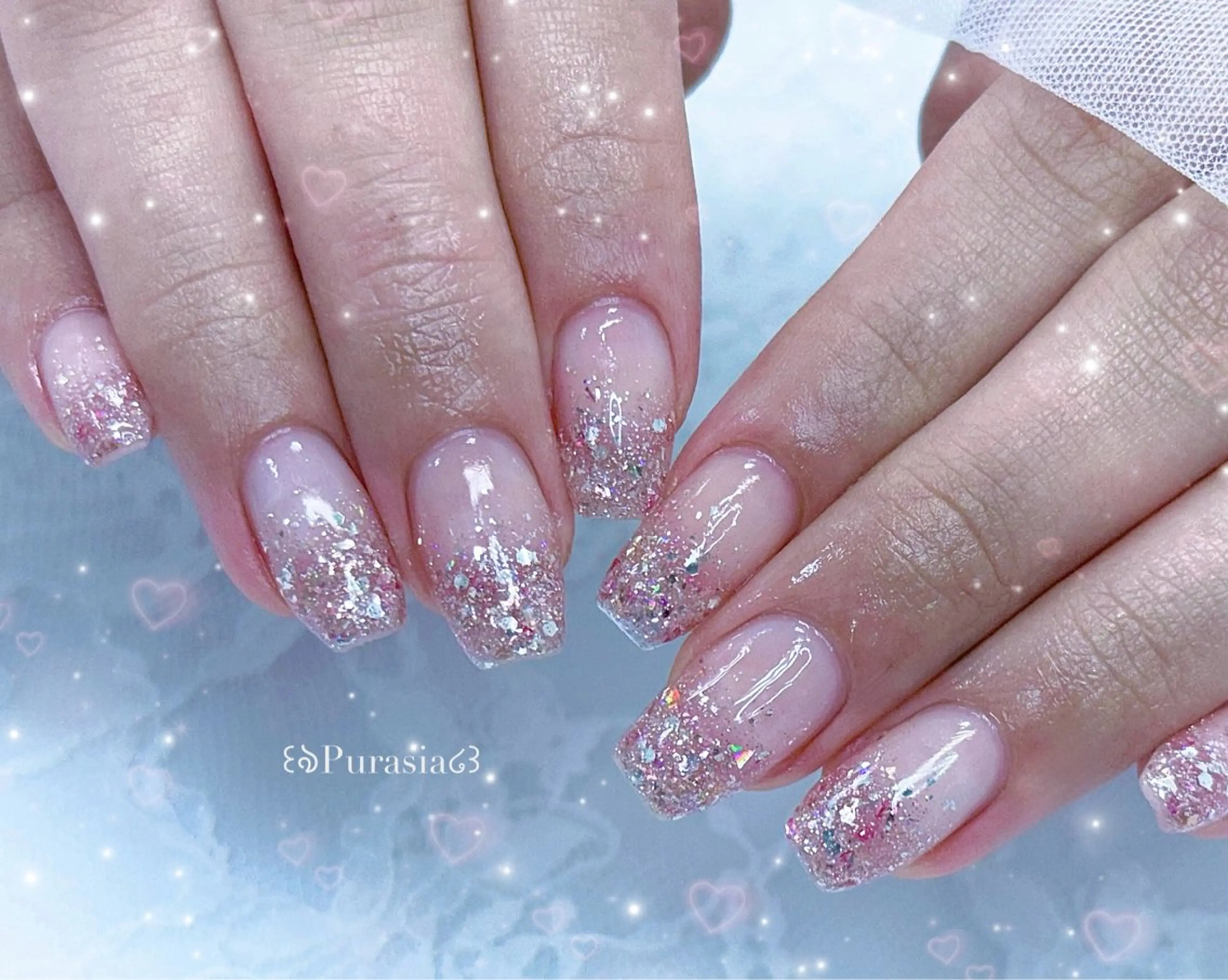 ネイル グラデーション キラキラネイル 春ネイル ハンドネイル Purasia高橋✧ マグ/ワンホン/地雷のネイルデザイン