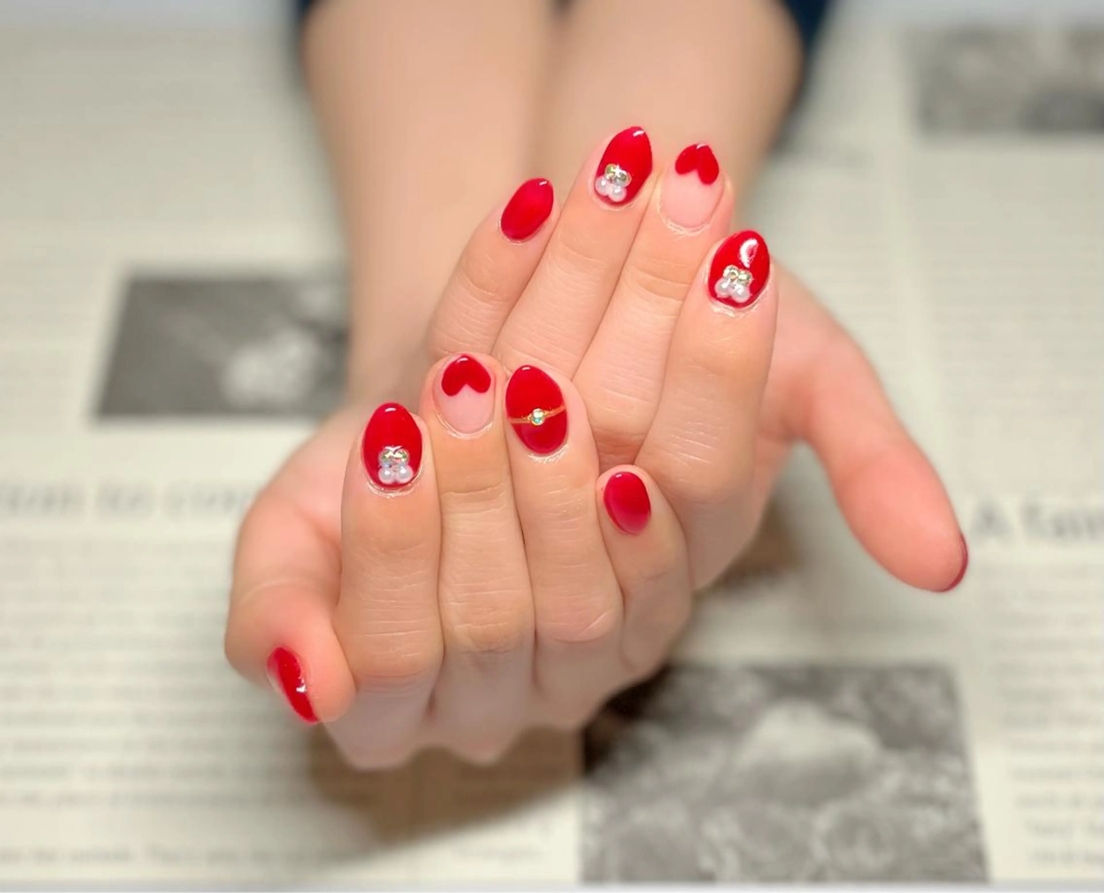 ネイル フレンチネイル ハート 赤色 ハンドネイル shonan_ kairiのネイルデザイン