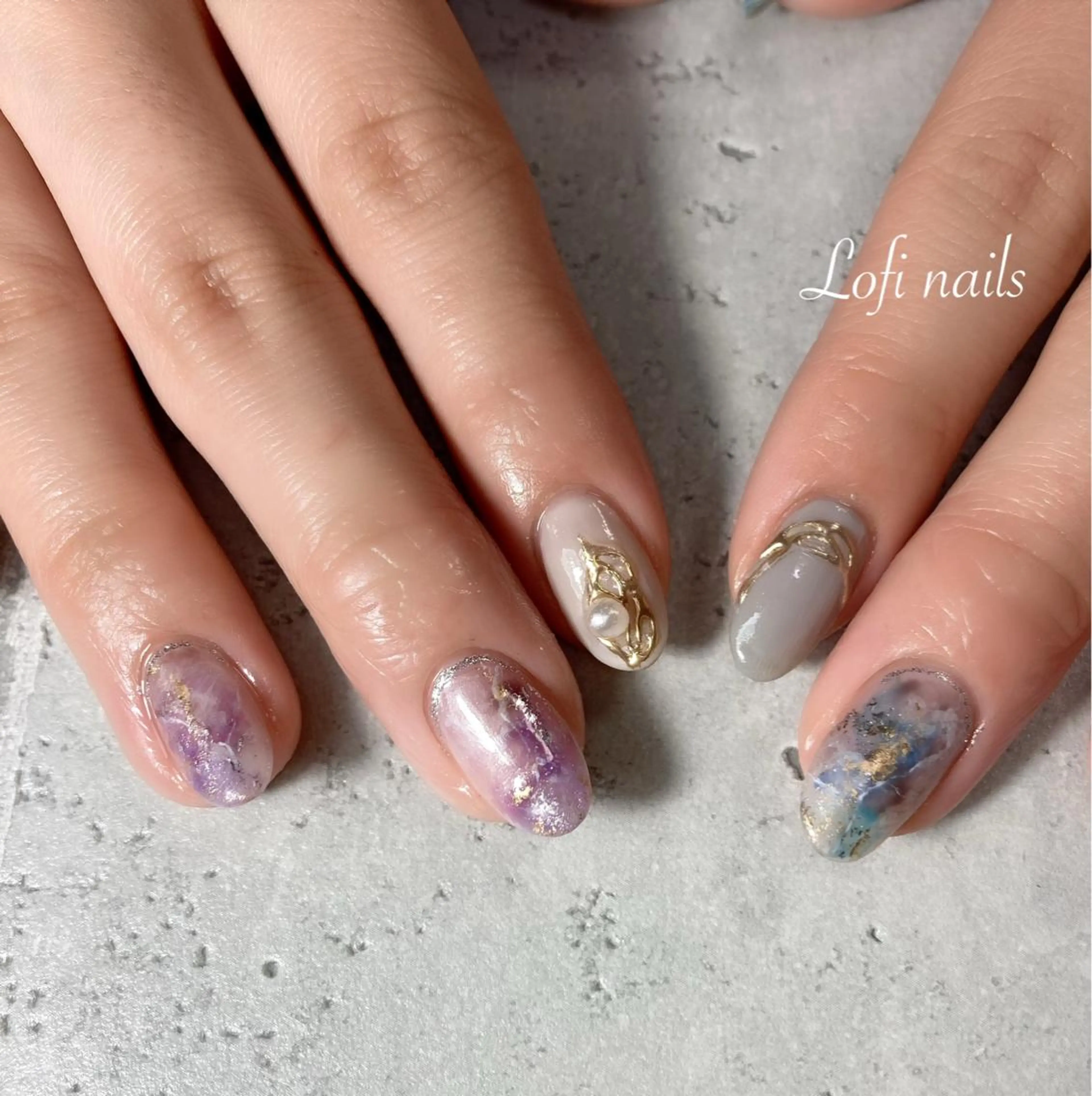 ネイル 大理石ネイル(マーブル) ミラーネイル Lofi nails ゆきこのネイルデザイン
