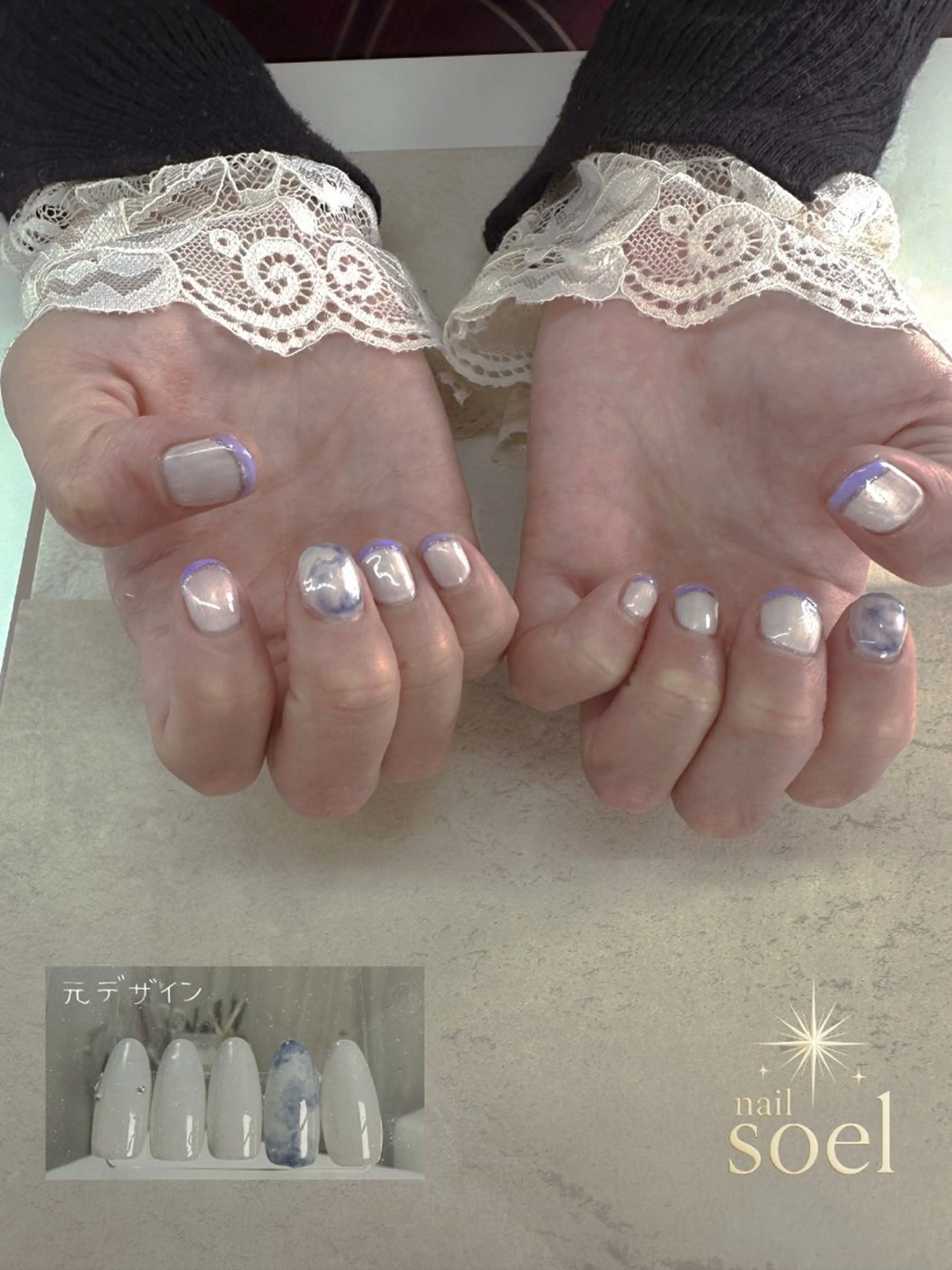 ネイル フレンチネイル ラメ(グリッター) パープル nail Soel｜ ﾈｲﾙ ｿｴﾙのネイルデザイン