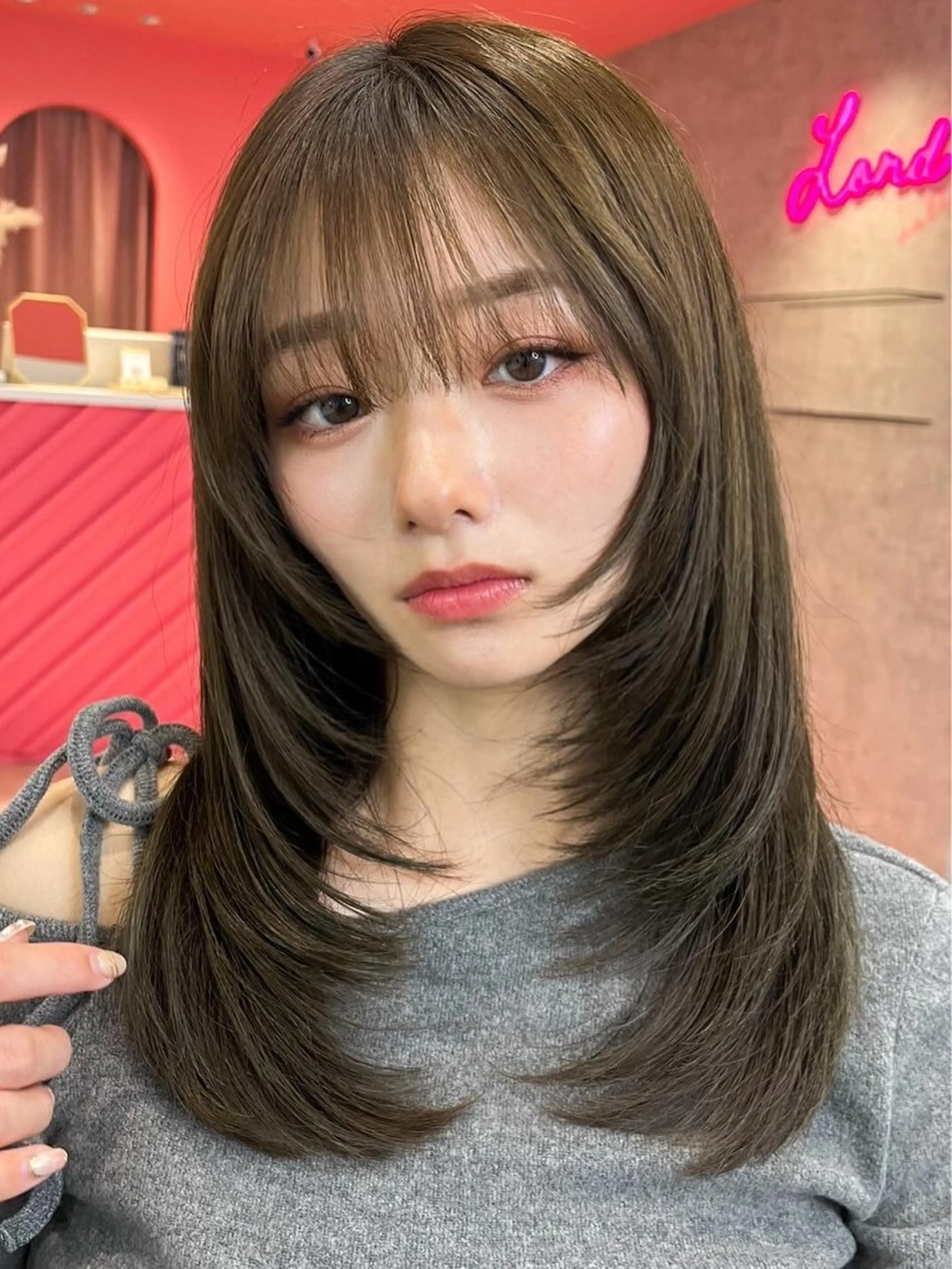 ロング カラー ベージュカラー ブリーチ ダブルカラー ブリーチなしカラー 山崎/ボブ縮毛矯正 レイヤー髪質改善のヘアスタイル