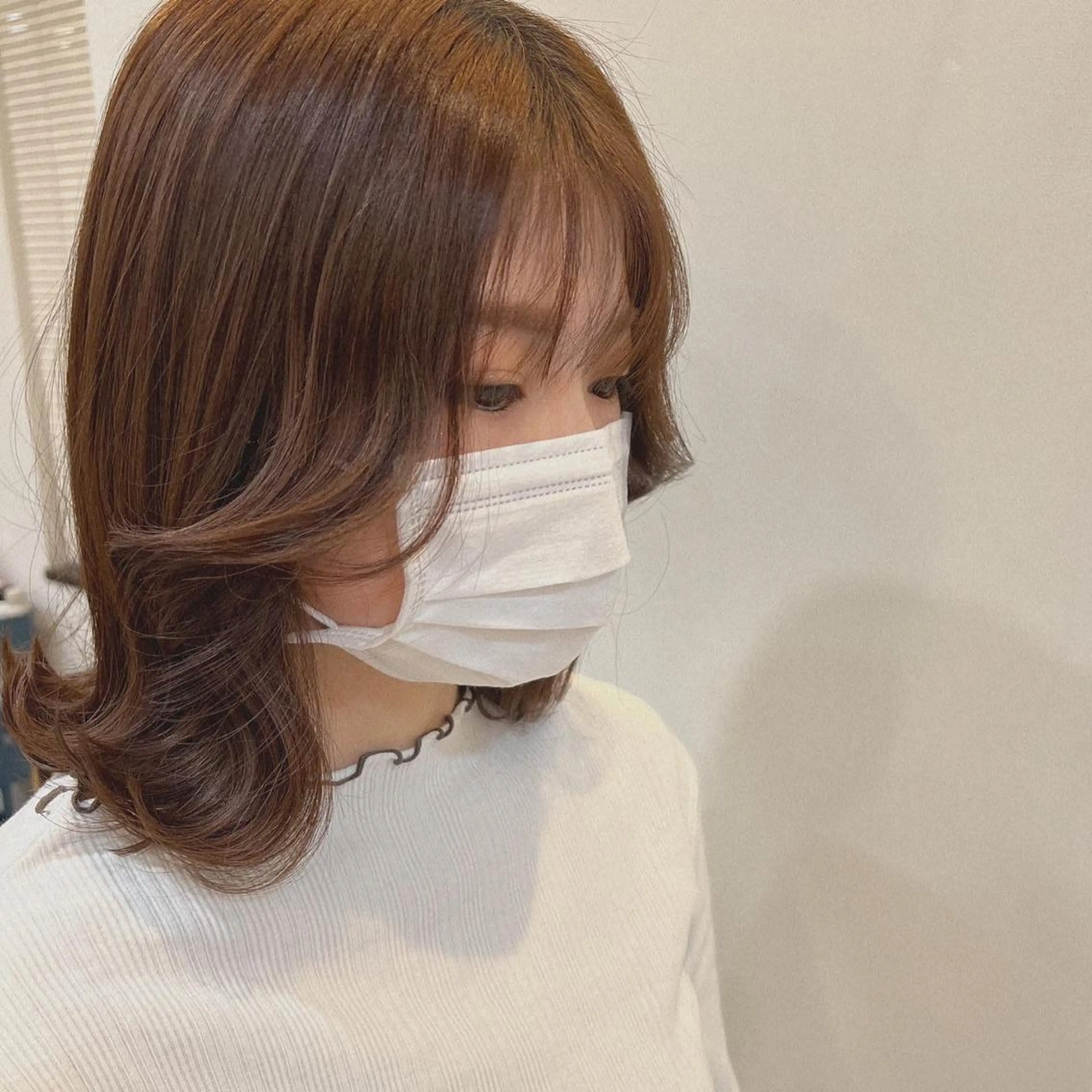 ミディアム くびれヘア 韓国風ヘア ☁️RIKA☁️ @ri2_____bのヘアスタイル