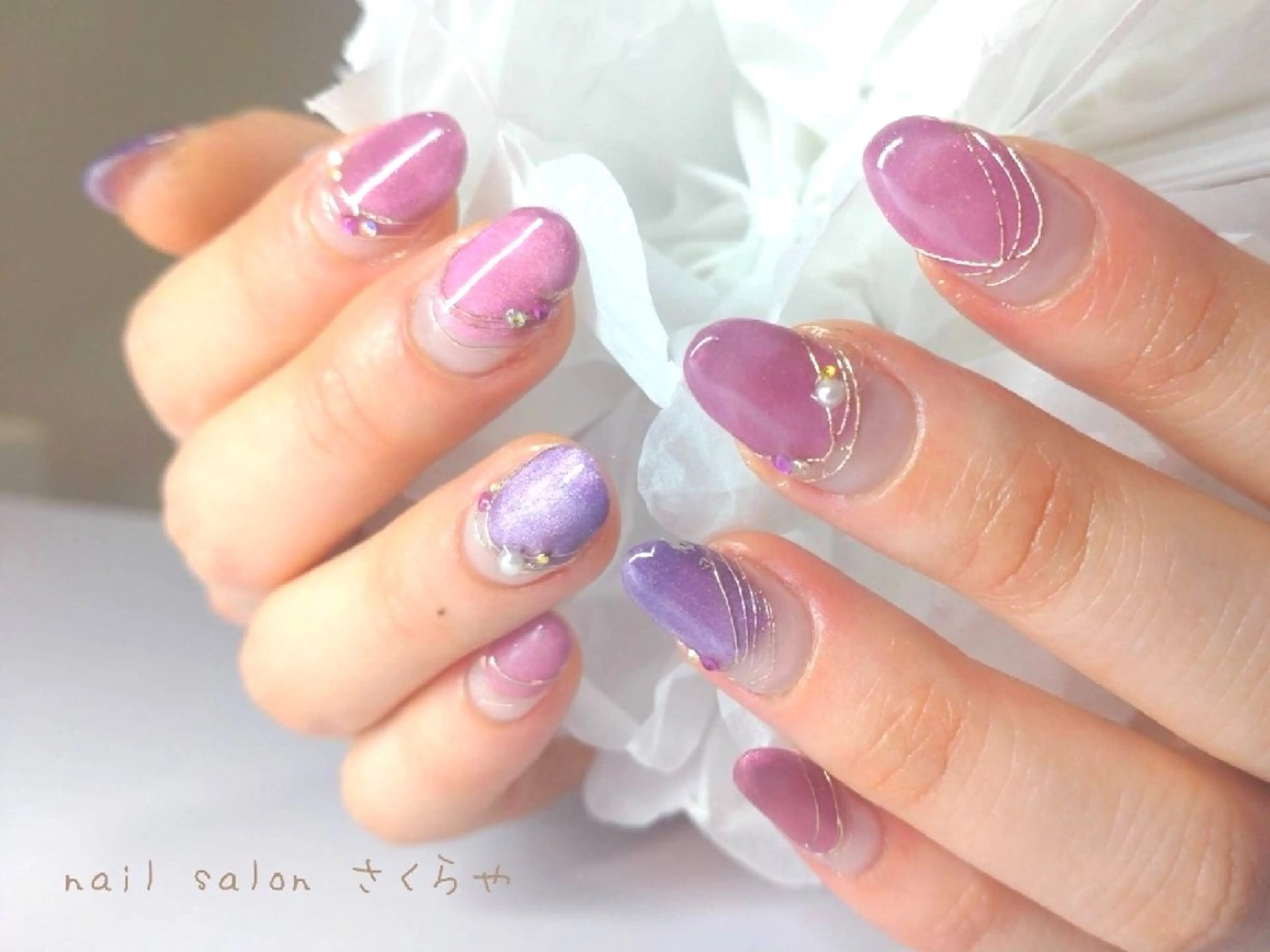ネイル フレンチネイル ジェルネイル マグネットネイル さくらや❤ パラジェル使用のネイルデザイン