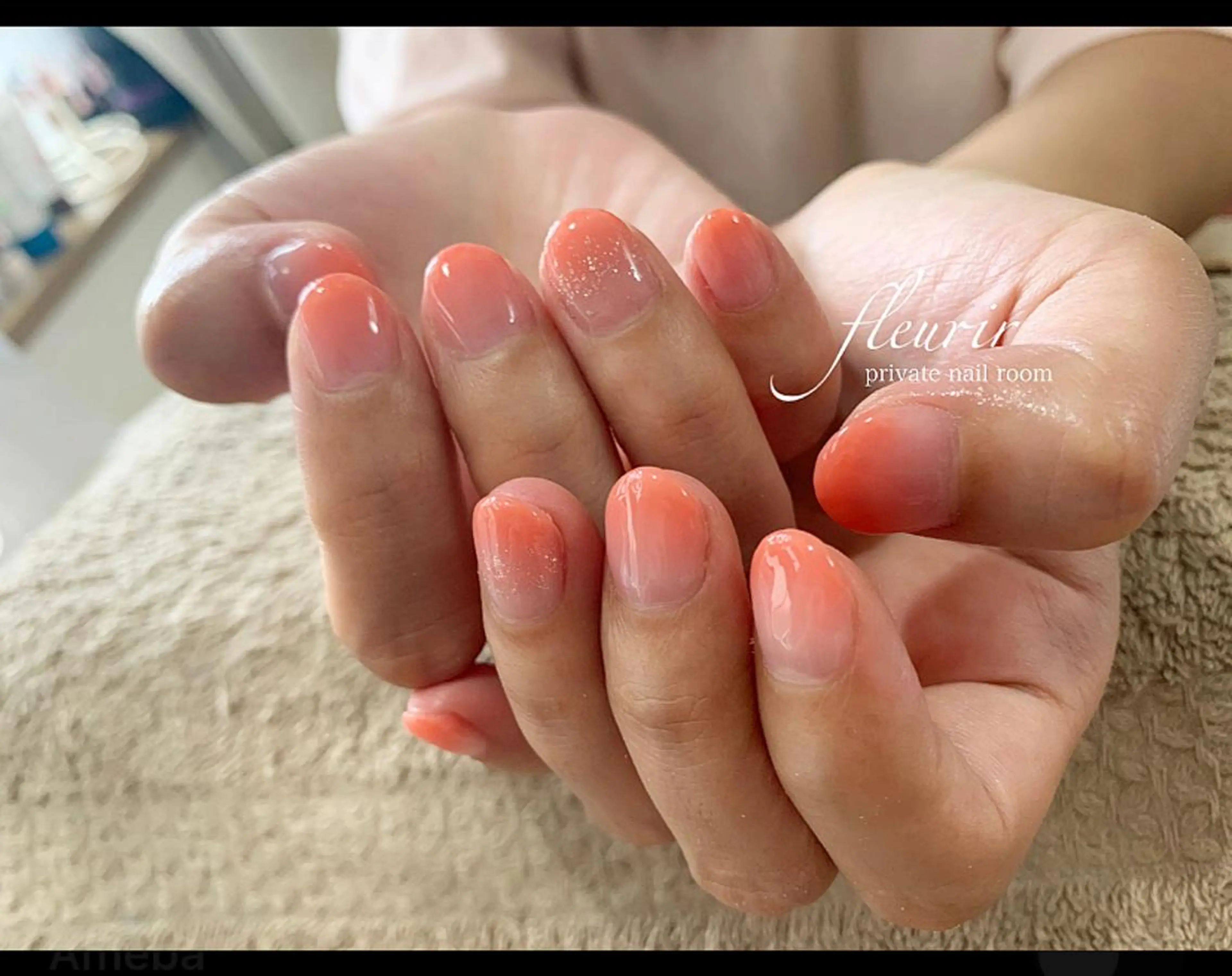 ネイル グラデーション ラメ(グリッター) オレンジ ピンク シルバー フルリール 【プライベートサロンのネイルデザイン