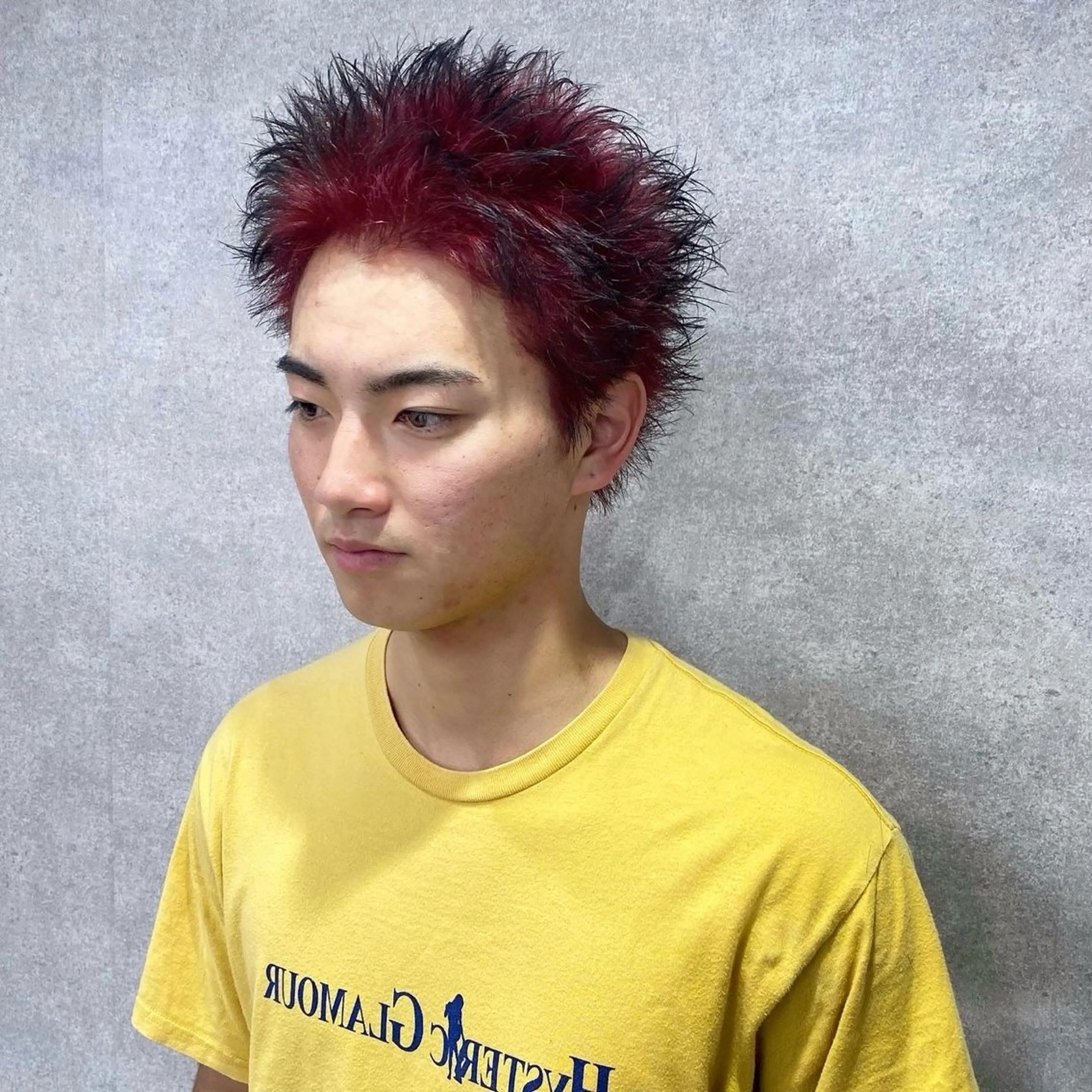 カラー メンズ メンズブリーチ フェードカット ブリーチ デザインカラー レッドカラー ヘアカラー カラー/フェード/ パーマ/たくぼーのヘアスタイル