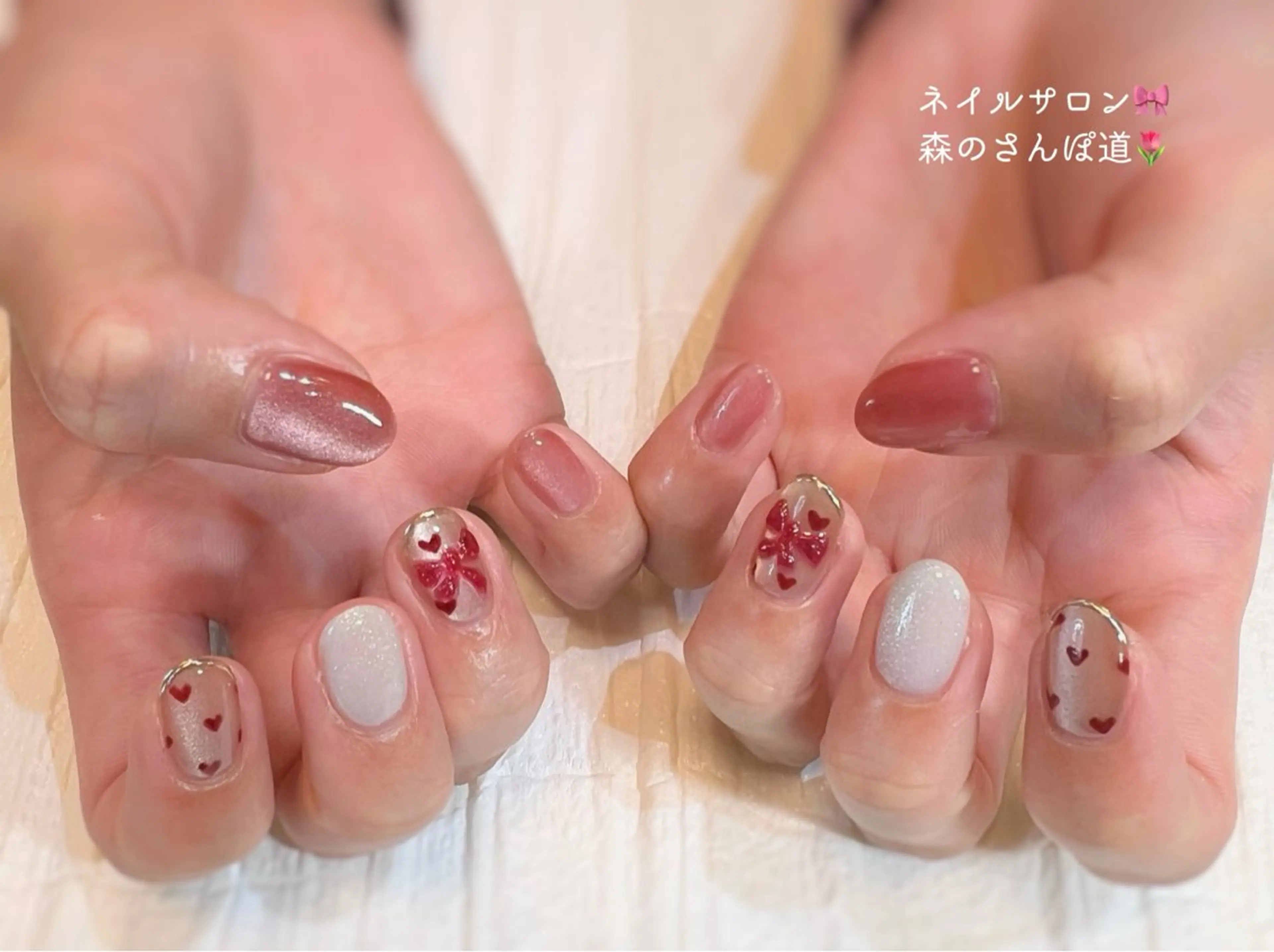 ネイル ハンドネイル ショートネイル 森のさんぽ道のネイルデザイン