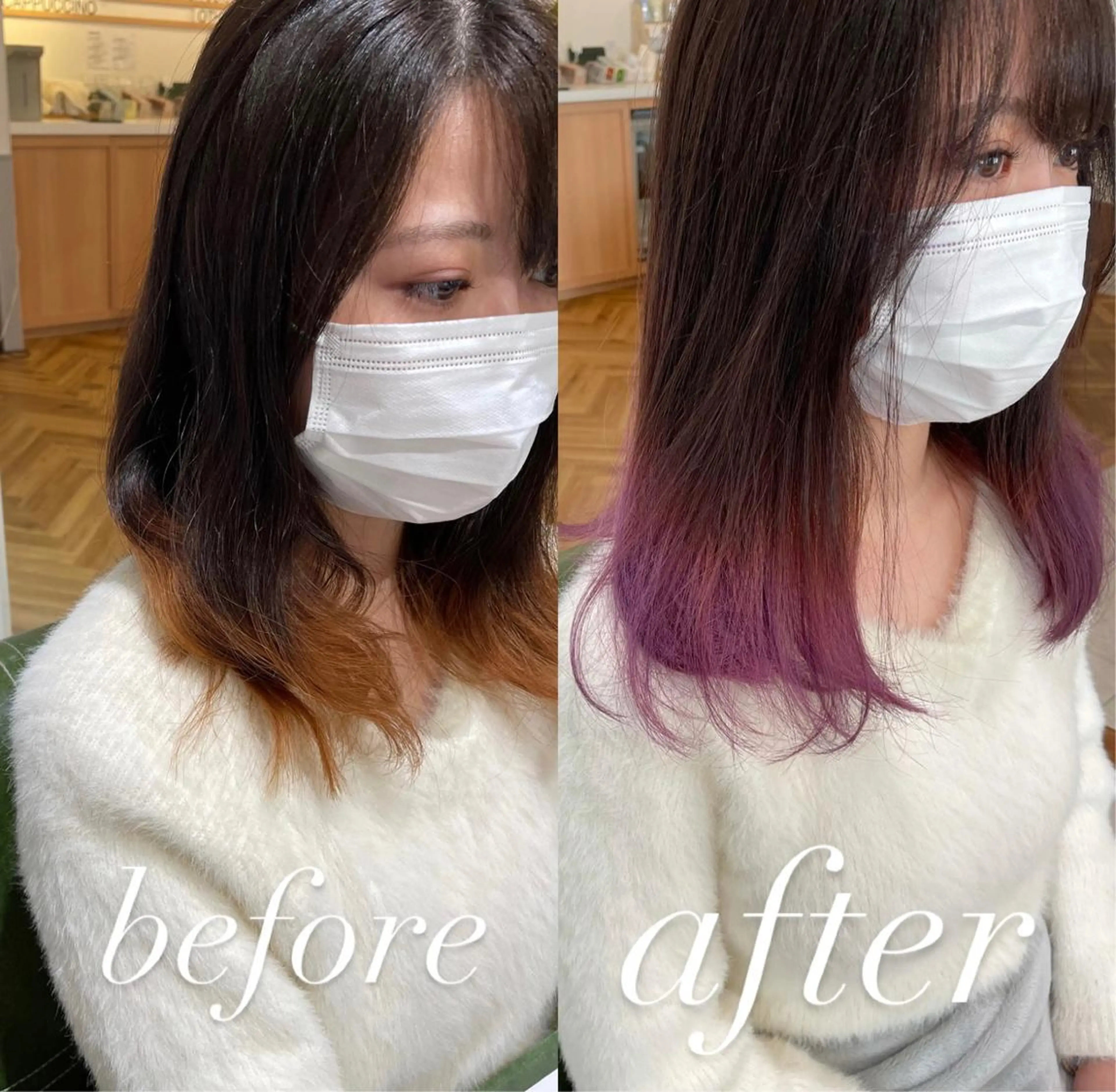 ミディアム カラー ブリーチ グラデーションカラー ピンクカラー ピンクパープル パープルカラー カット ヘアカラー トリートメント eins.hair所属・過去一の柔髪ヘア 🌿einshairのヘアスタイル